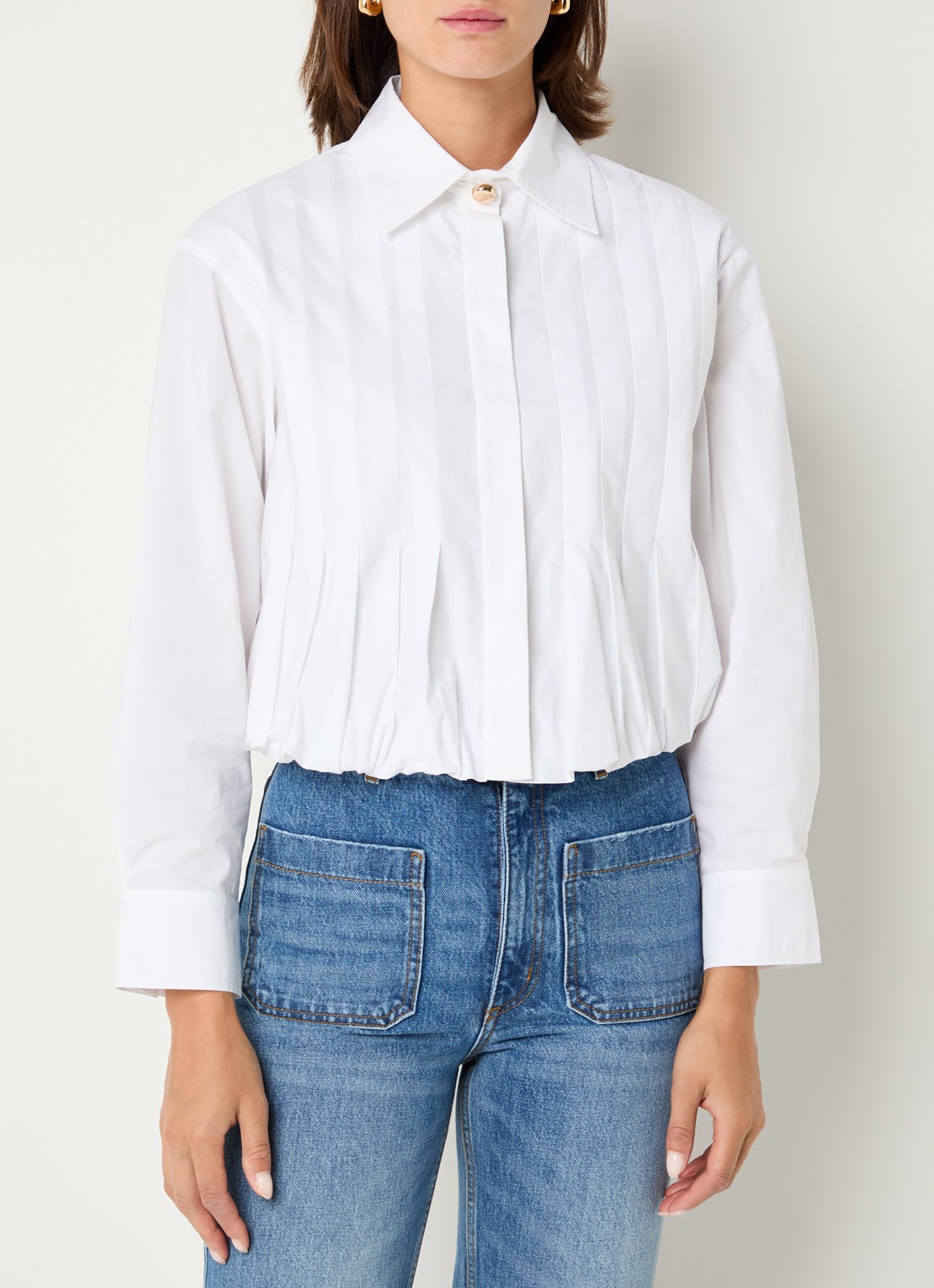 Sandro Cropped blouse met plooien  - detail 4 wit