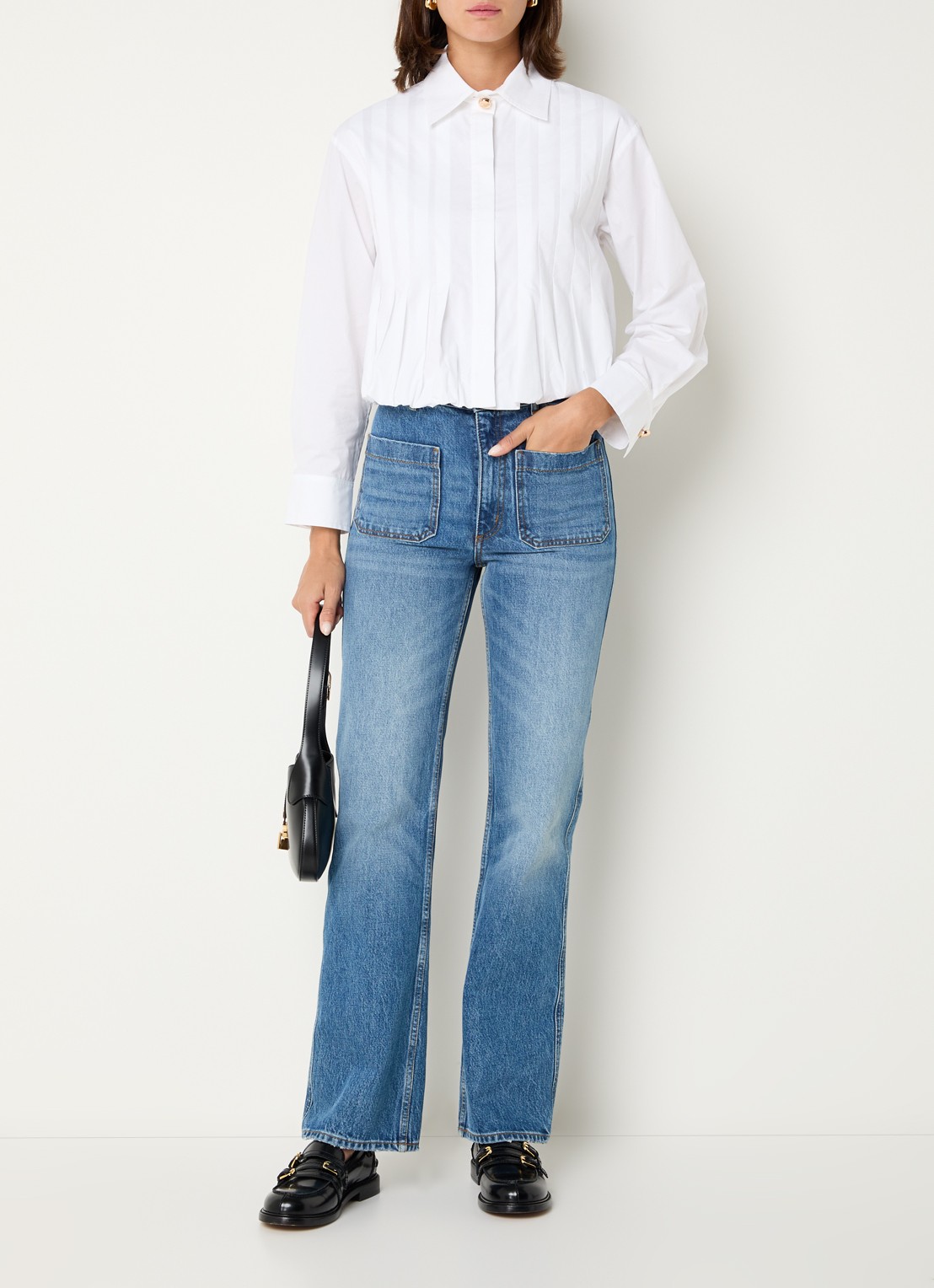 Sandro Cropped blouse met plooien  - voorkant 2 wit