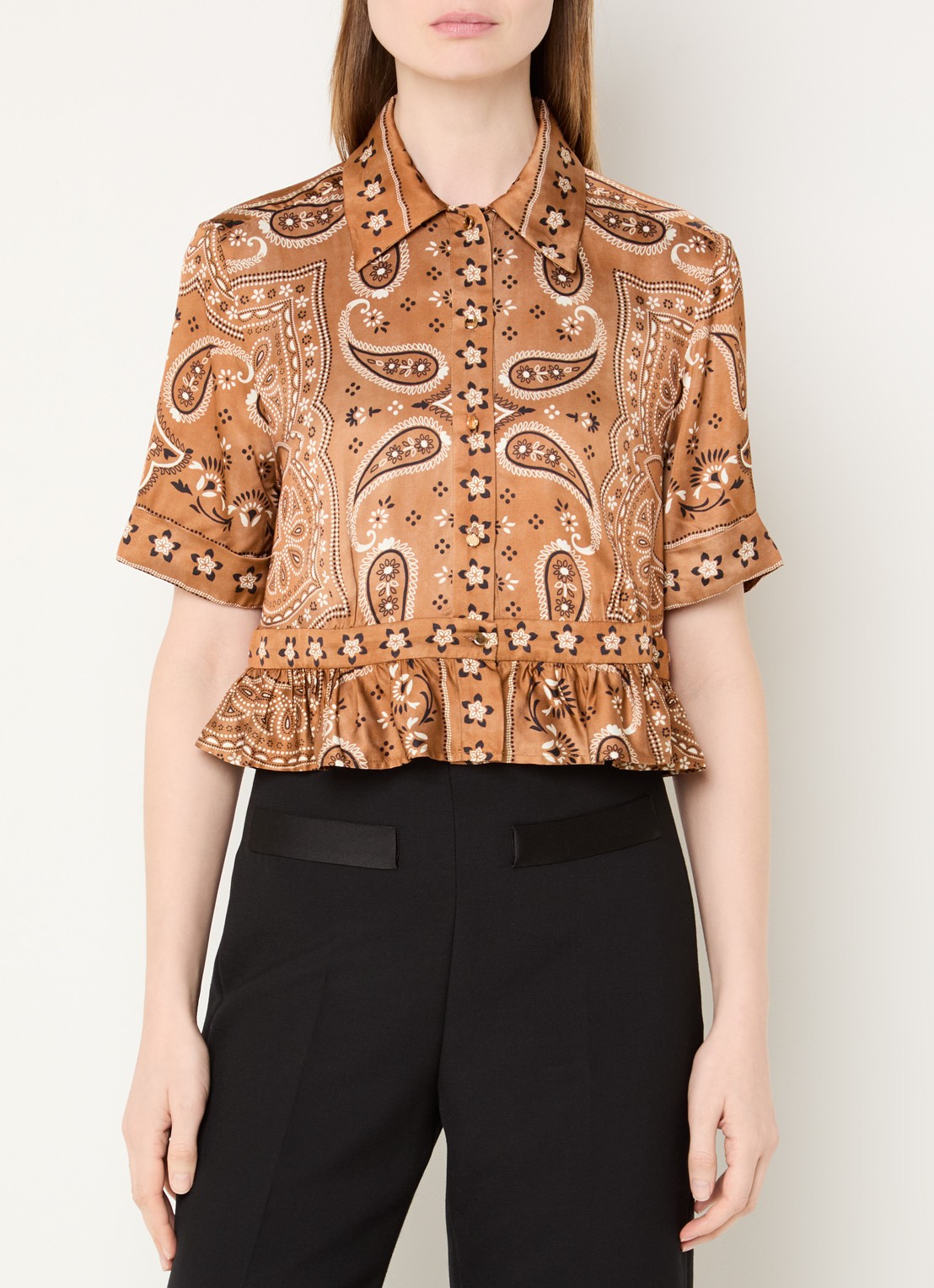 Sandro Cropped blouse met print - detail 3 lichtbruin