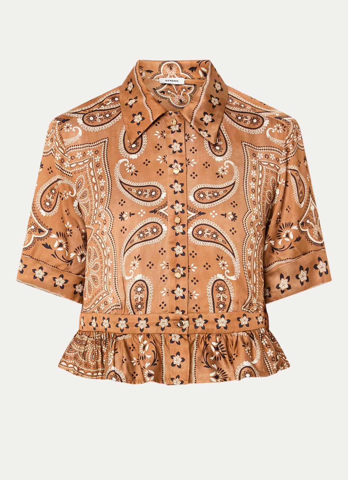 Sandro Cropped blouse met print - voorkant lichtbruin