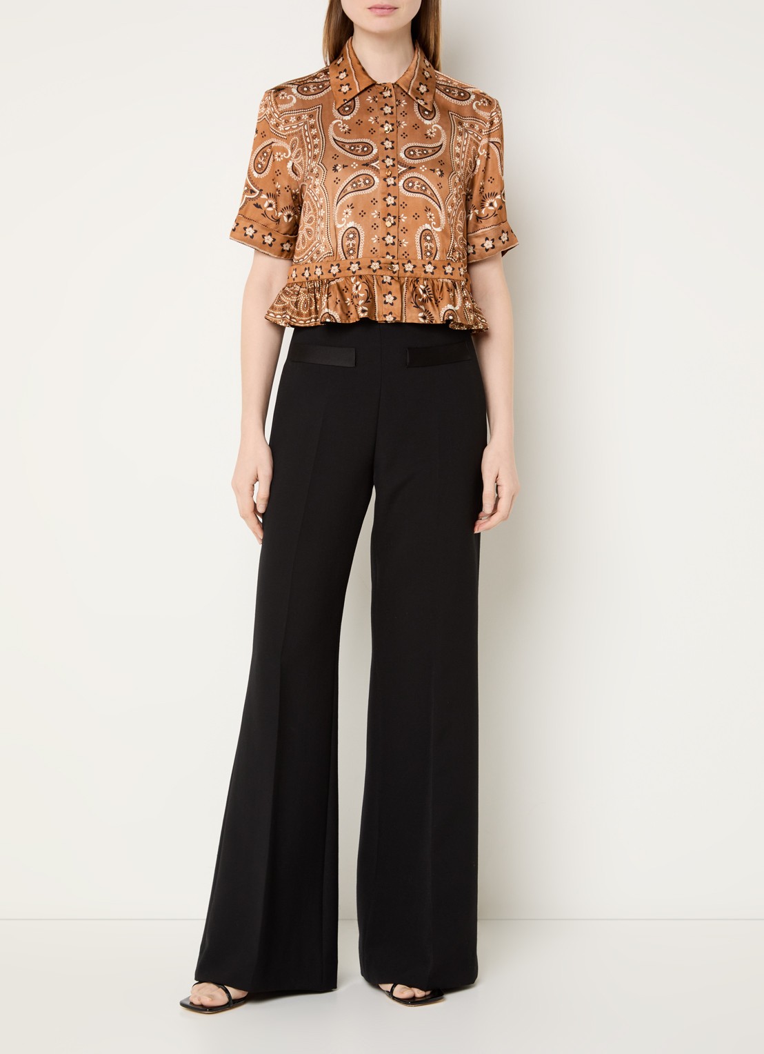 Sandro Cropped blouse met print - voorkant 2 lichtbruin