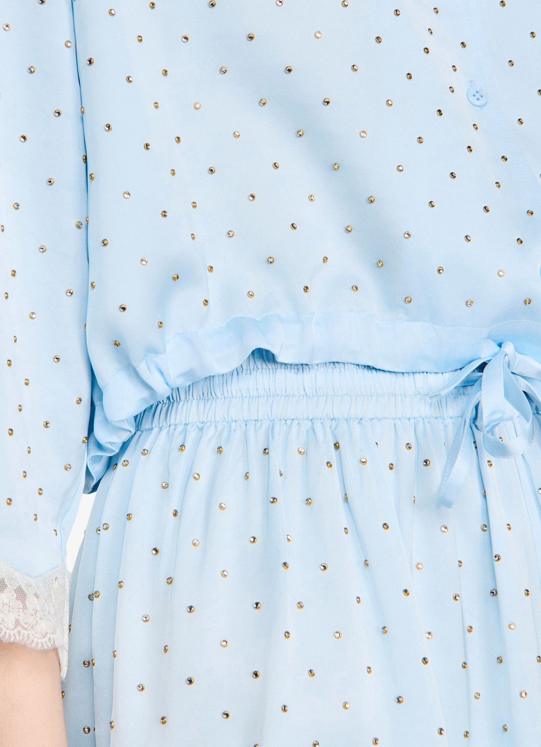 Sandro Cropped blouse met strass en details van kant - detail 2 sky blue / lichtblauw