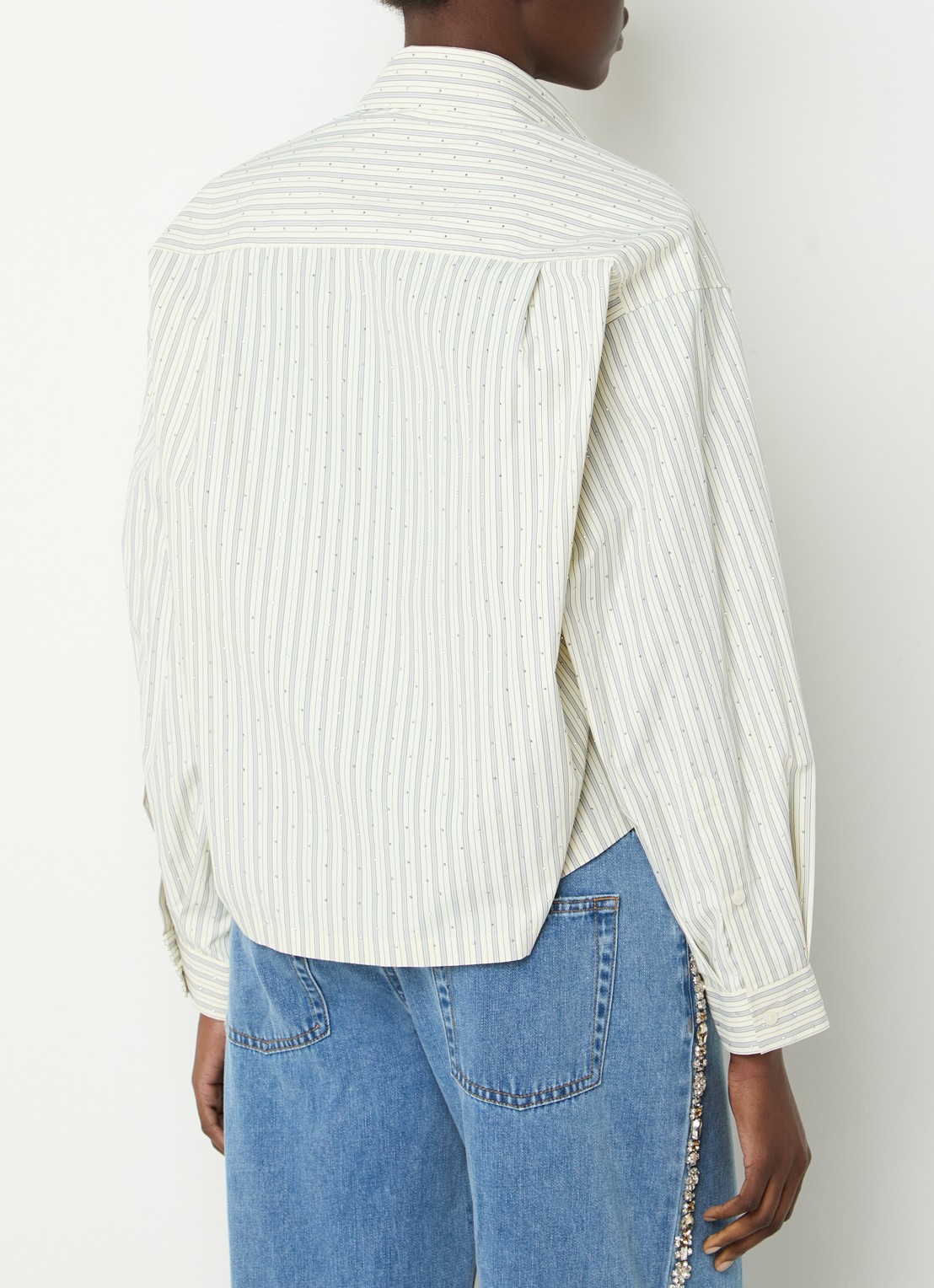 Sandro Cropped blouse met streepprint en strass - achterkant 3 creme