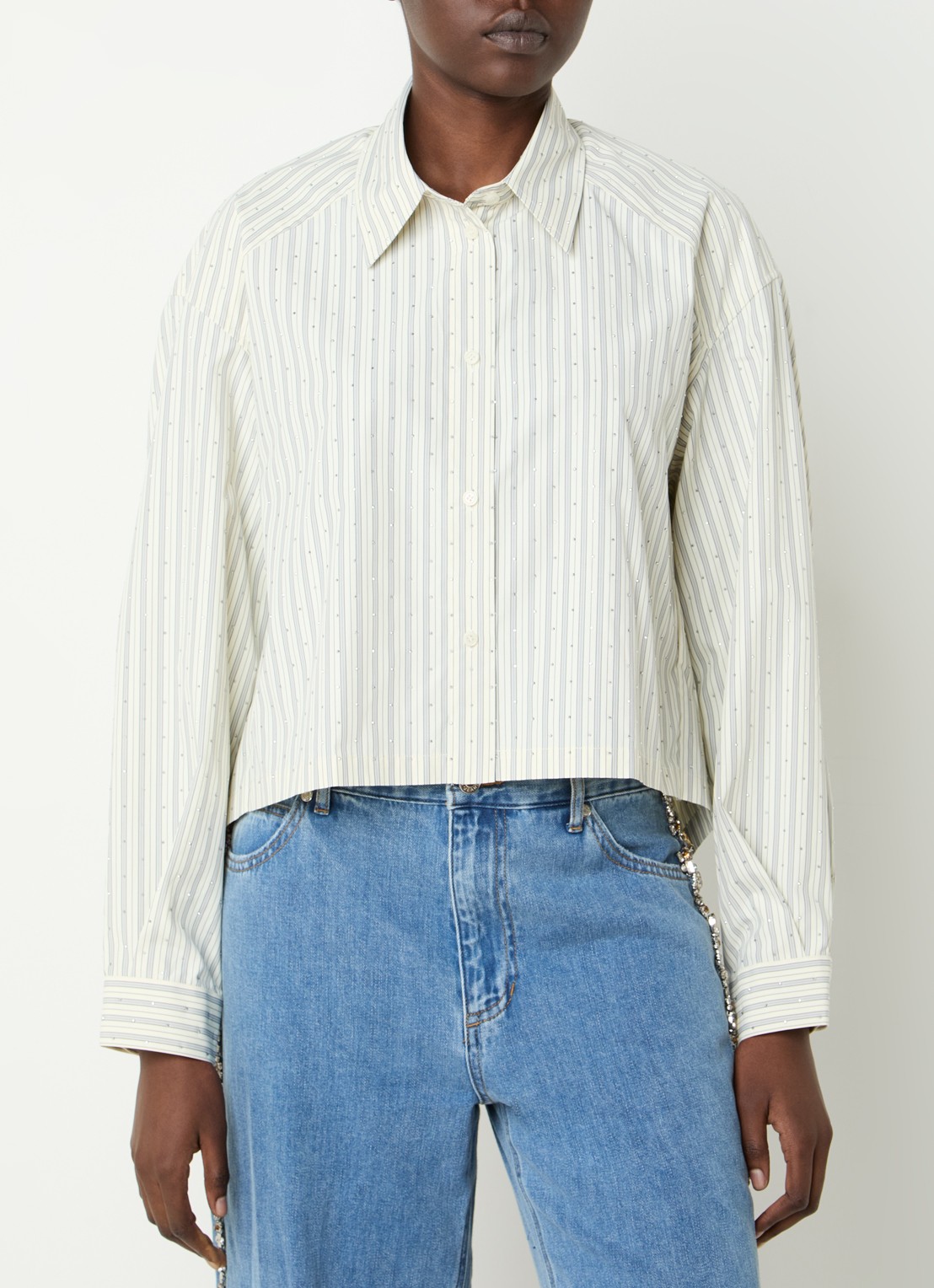 Sandro Cropped blouse met streepprint en strass - detail 4 creme