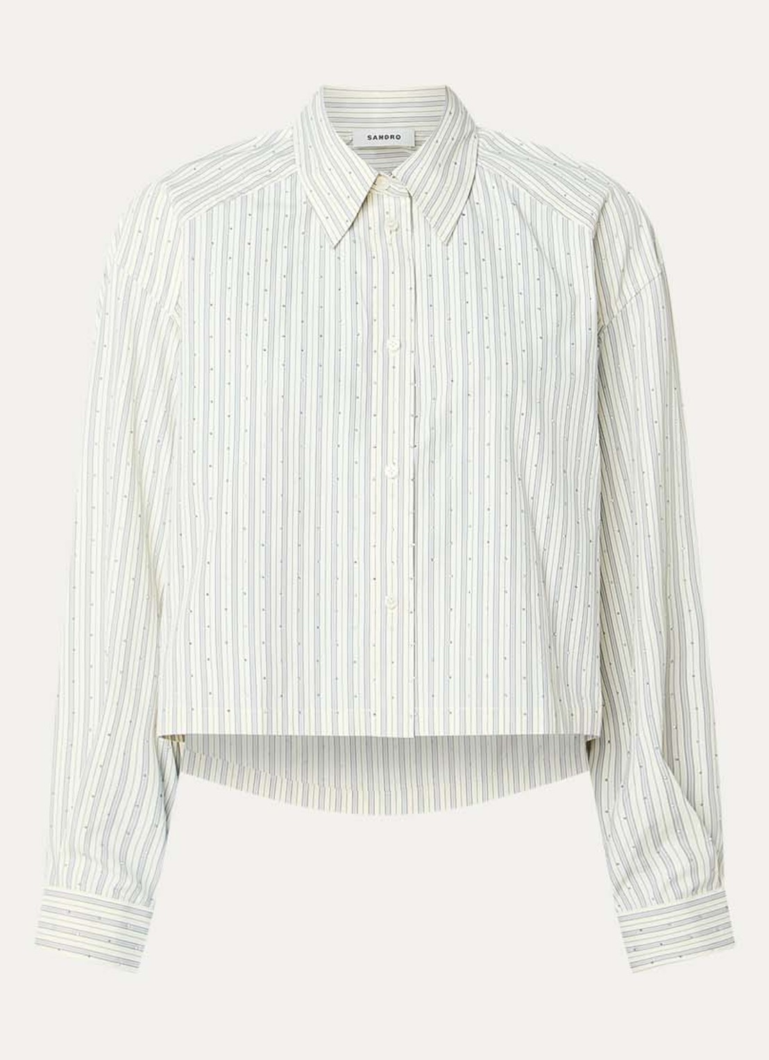 Sandro Cropped blouse met streepprint en strass - voorkant creme