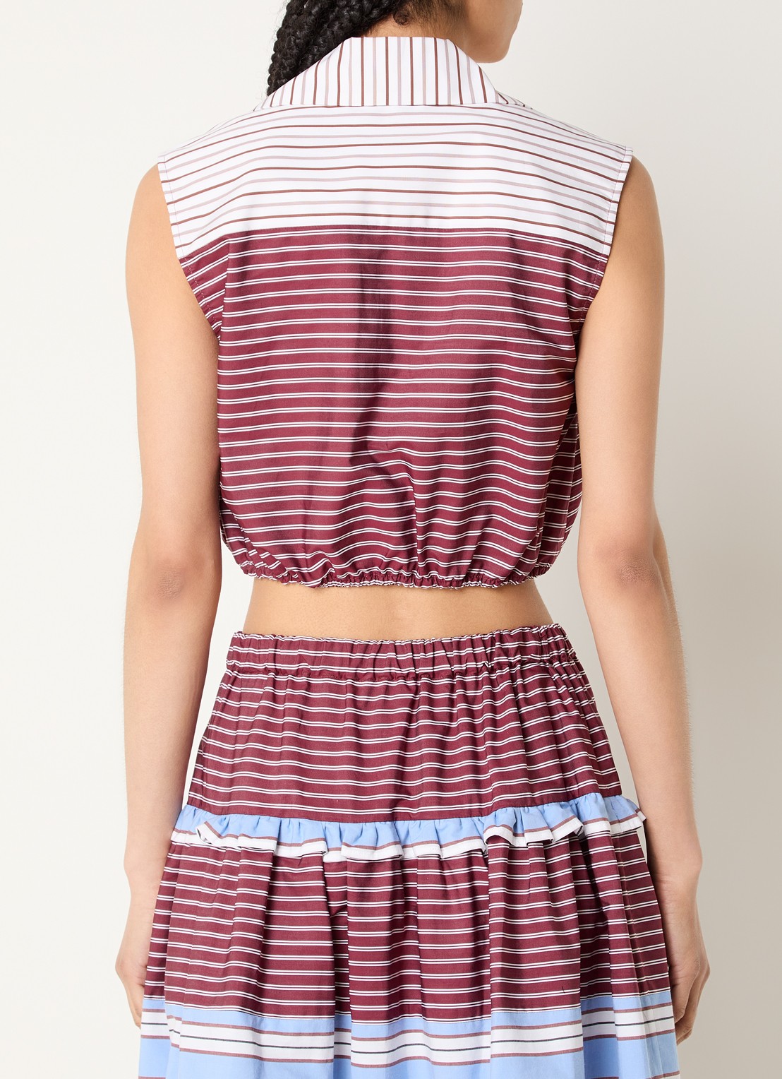 Sandro Cropped blouse met streepprint en strikceintuur - achterkant 3 rood