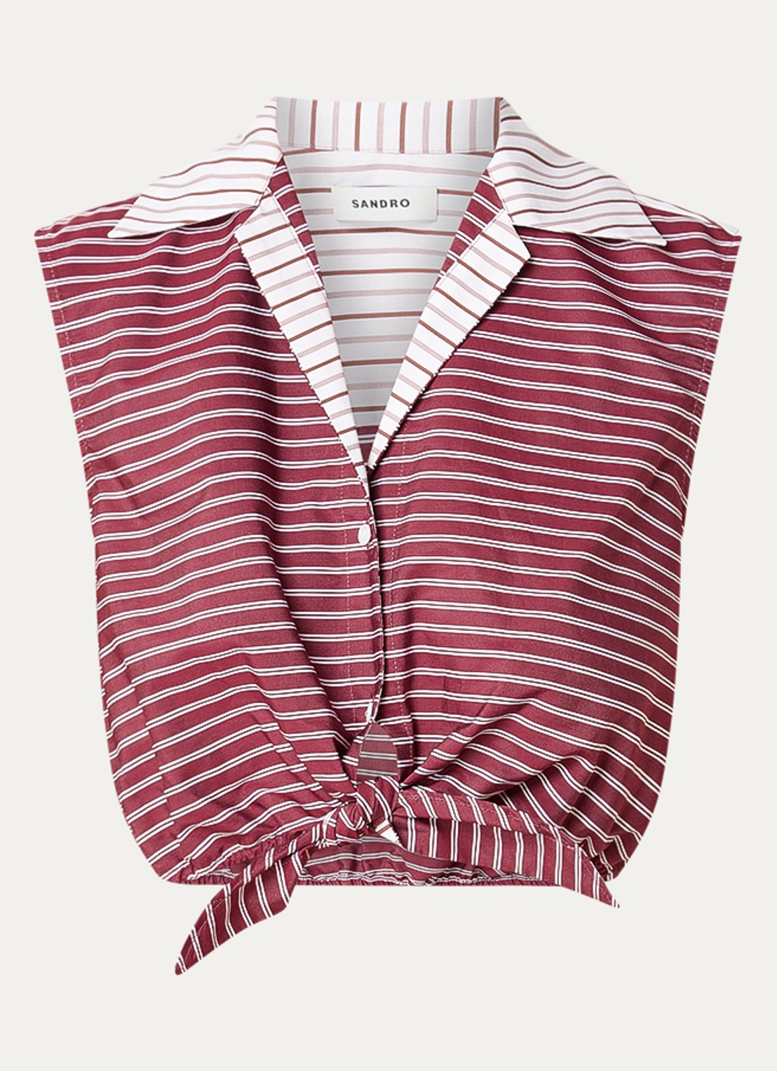 Sandro Cropped blouse met streepprint en strikceintuur - voorkant rood