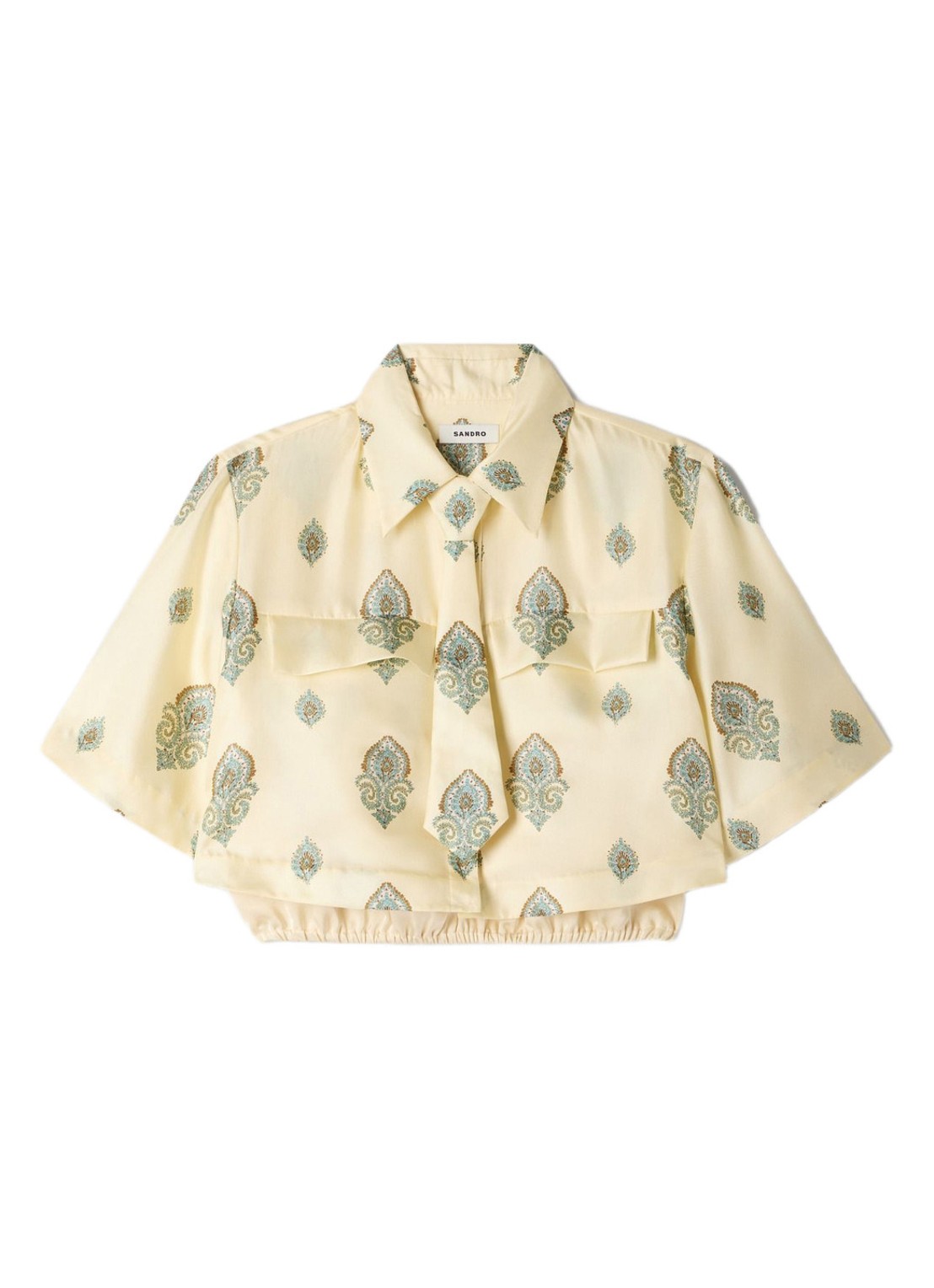 Sandro Cropped blouse met stropdas en paisley dessin - voorkant lichtgeel