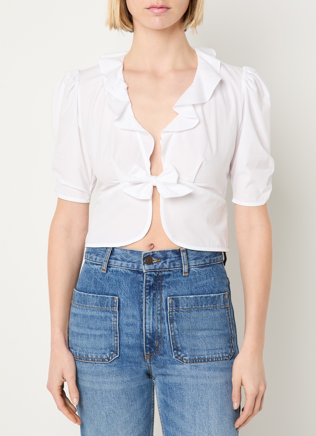 Sandro Cropped blouse met volant - detail wit