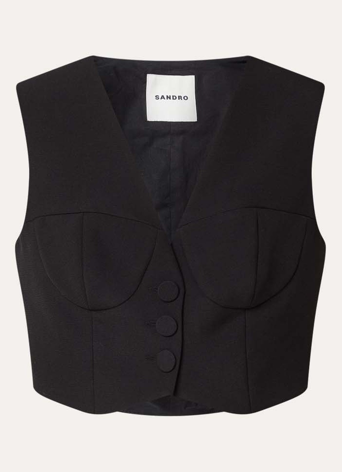 Sandro Cropped gilet in wolblend met V-hals - voorkant 2 zwart