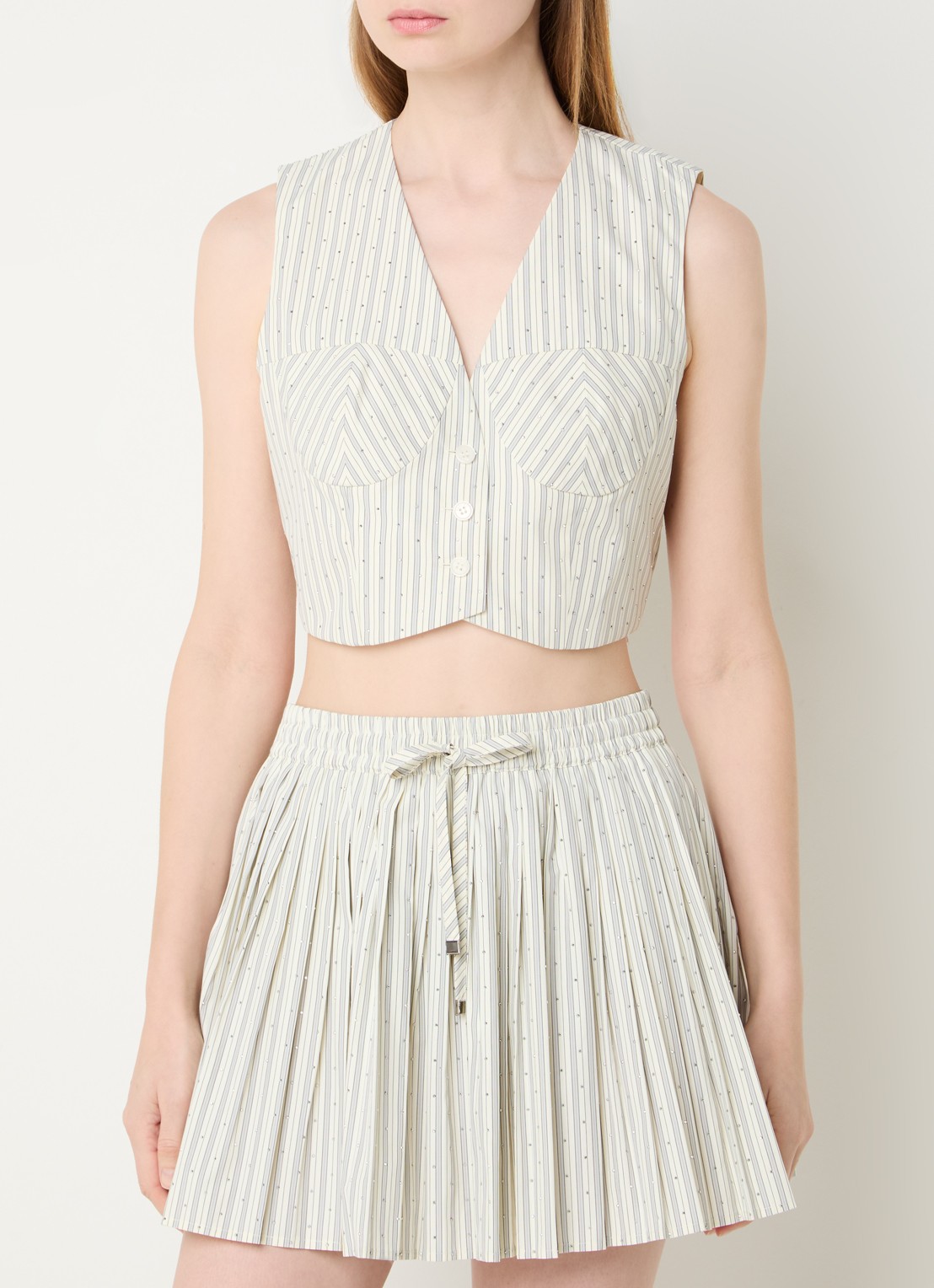 Sandro Cropped gilet met streepprint en strass - detail 3 lichtgeel