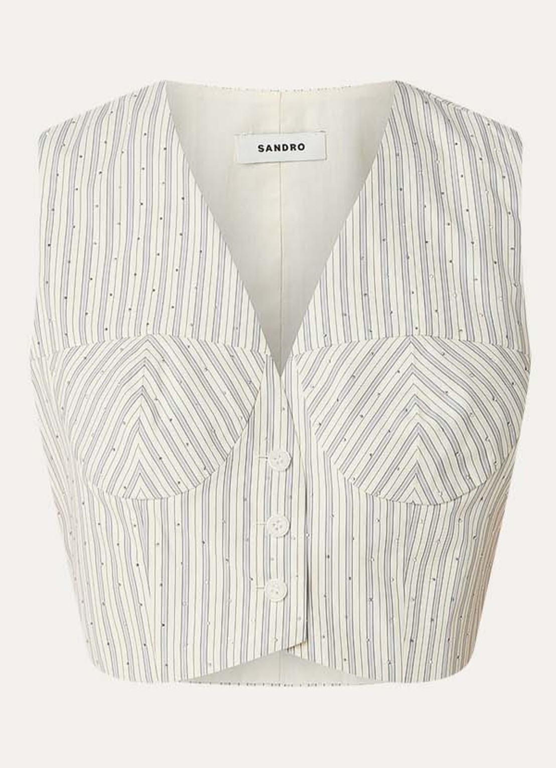 Sandro Cropped gilet met streepprint en strass - voorkant lichtgeel