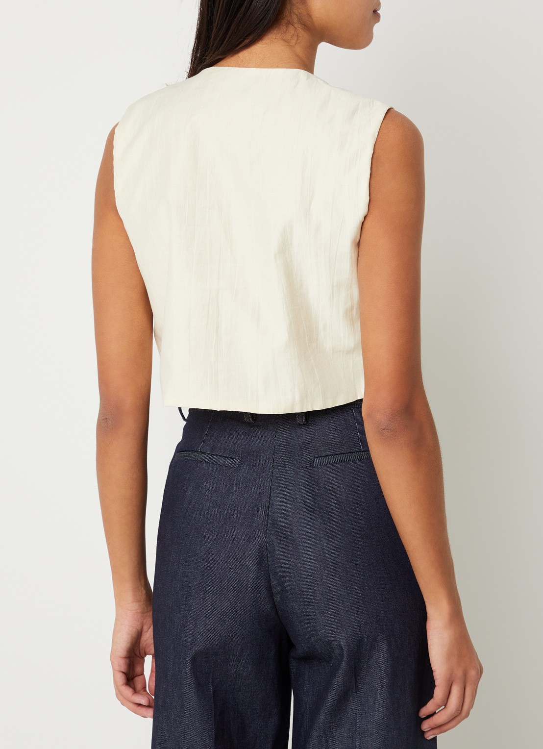 Sandro Cropped gilet met structuur - achterkant 4 vanillegeel
