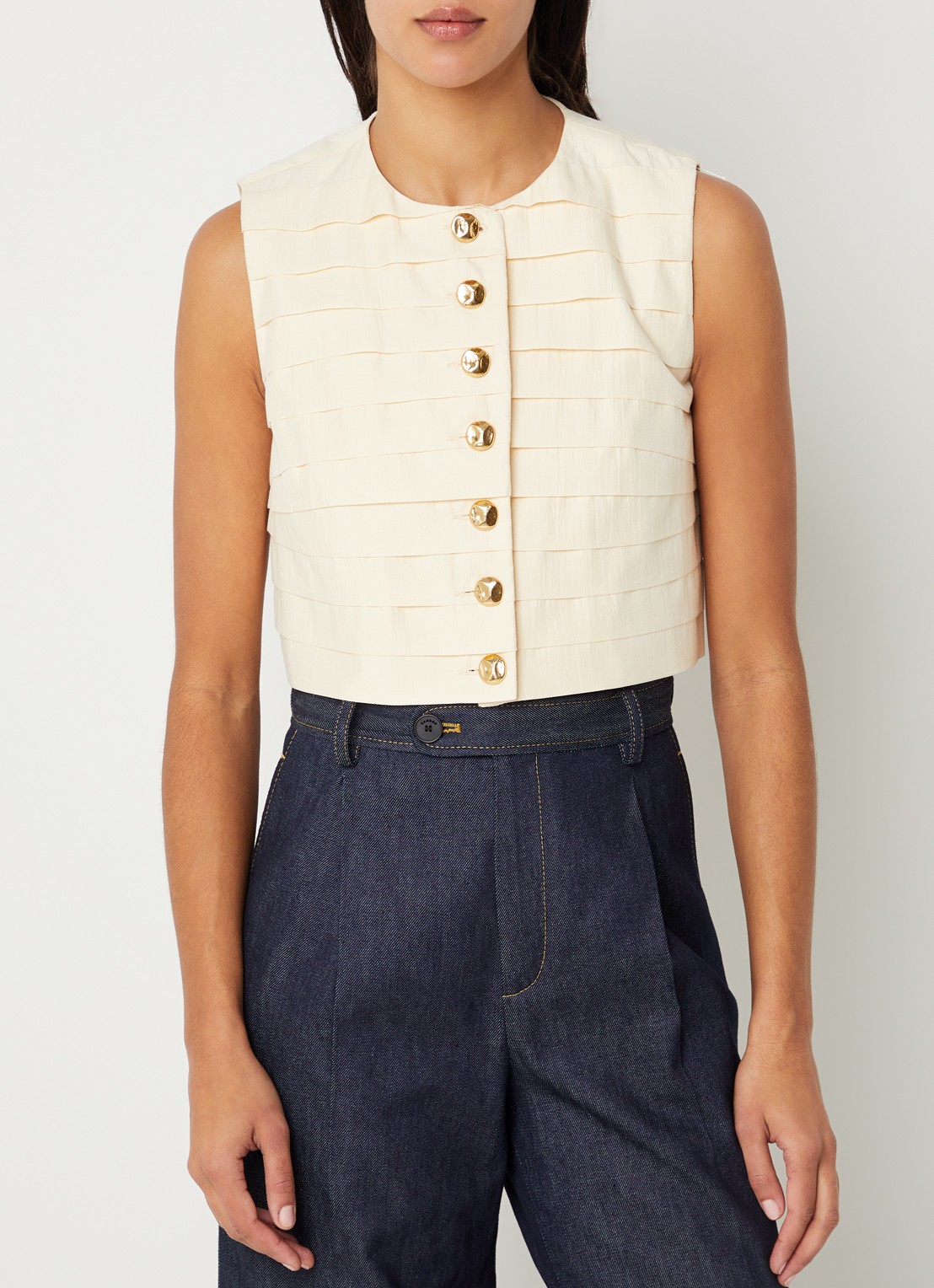 Sandro Cropped gilet met structuur - detail 3 vanillegeel