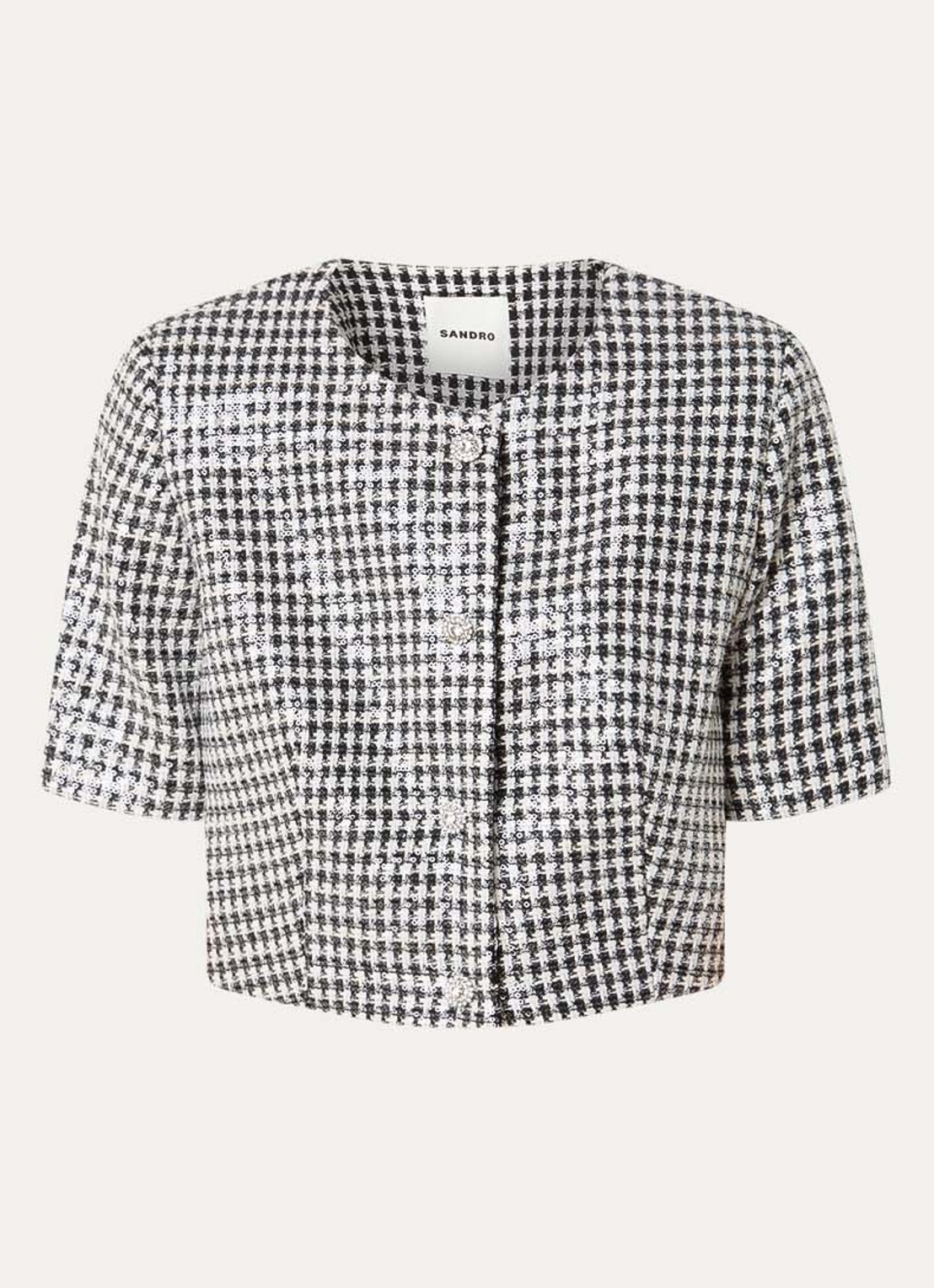 Sandro Cropped jack met pied-de-poule dessin en pailletten - voorkant 2 zwart