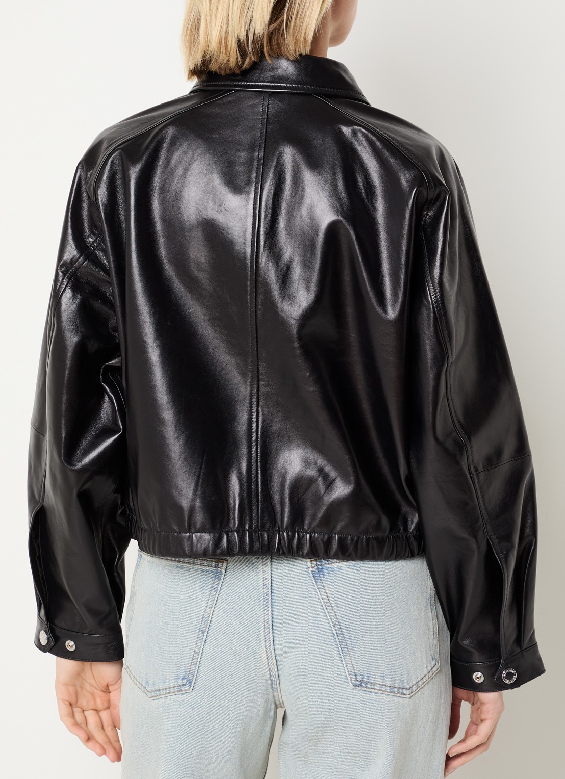 Sandro Cropped jack van lamsleer met steekzakken - achterkant 4 zwart