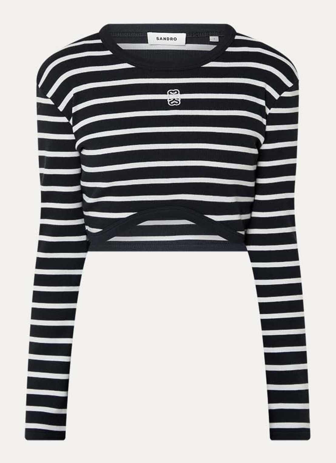 Sandro Cropped longsleeve met steepprint en logo - voorkant donkerblauw