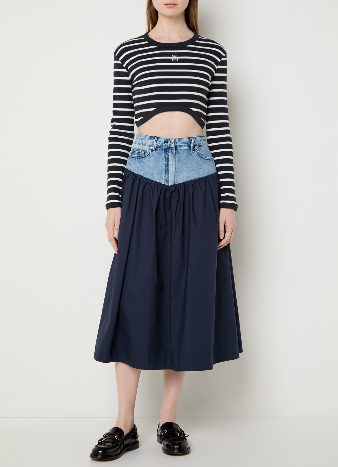 Sandro Cropped longsleeve met steepprint en logo - voorkant 2 donkerblauw