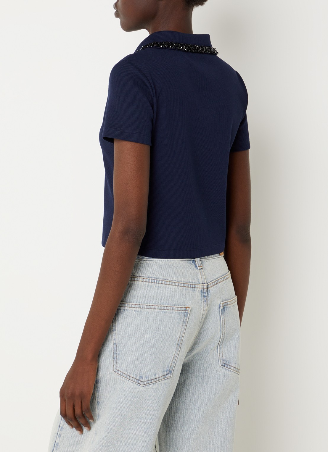 Sandro Cropped polo met strass en logo - achterkant 4 donkerblauw