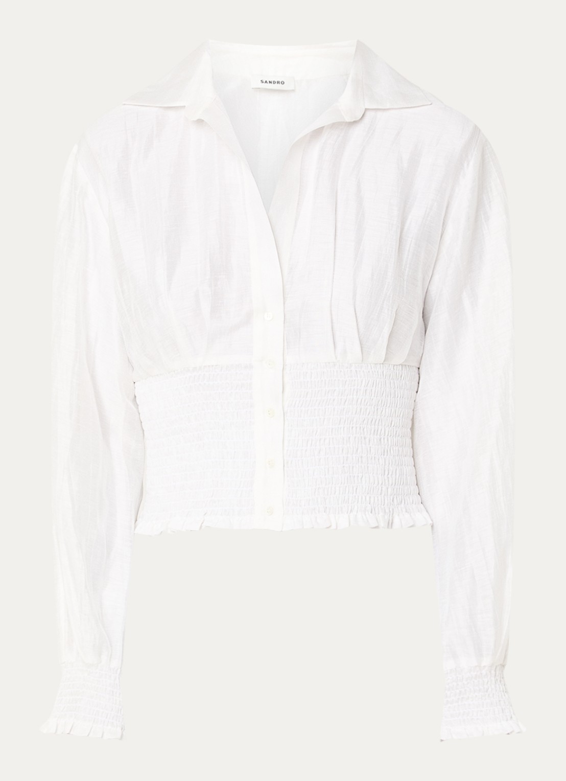 Sandro Cropped semi-transparante blouse met ballonmouw - voorkant 2 wit
