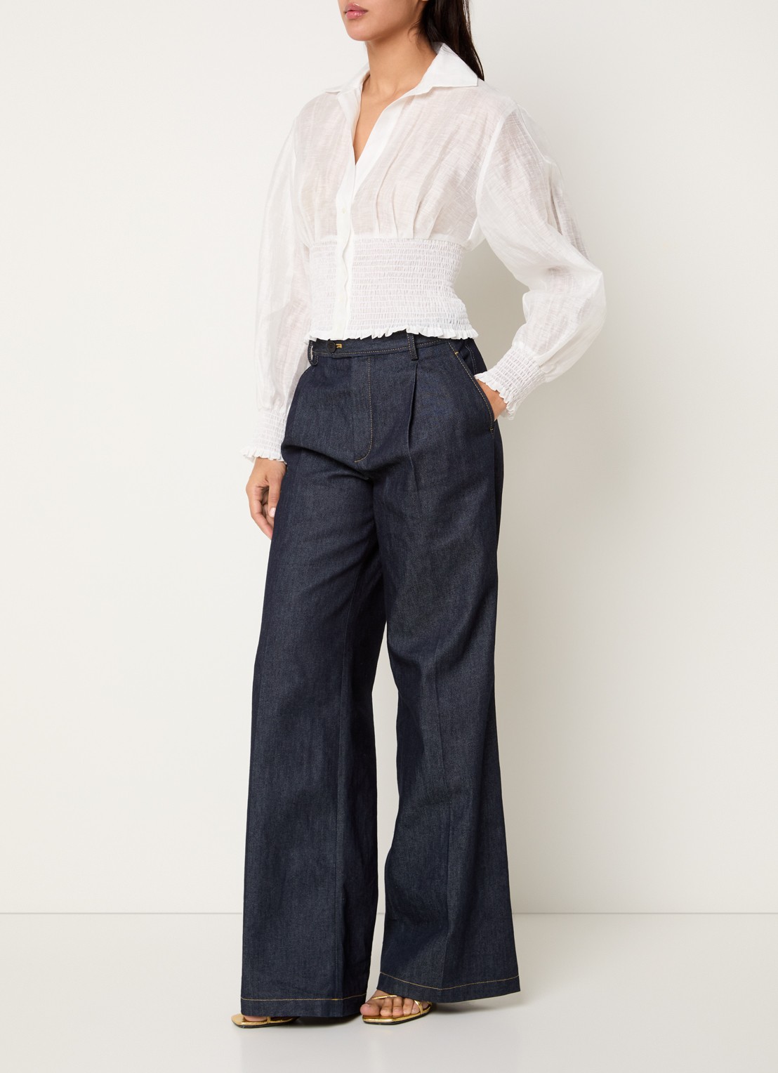 Sandro Cropped semi-transparante blouse met ballonmouw - voorkant 3 wit