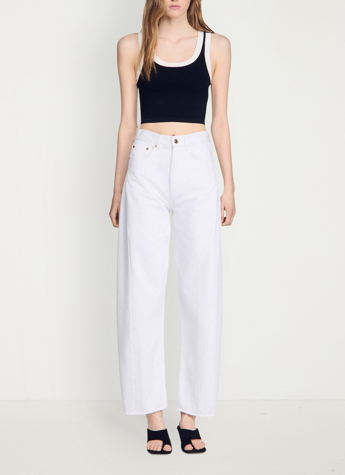 Sandro Cropped tanktop met contrasterende kleuren - detail 4 zwart