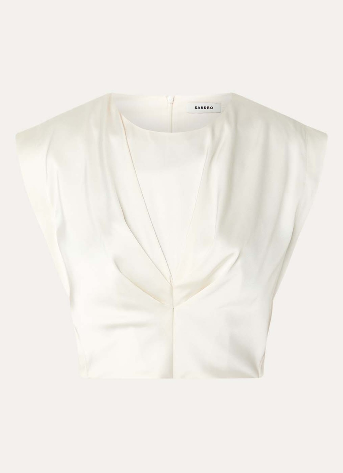 Sandro Cropped top van satijn - voorkant beige