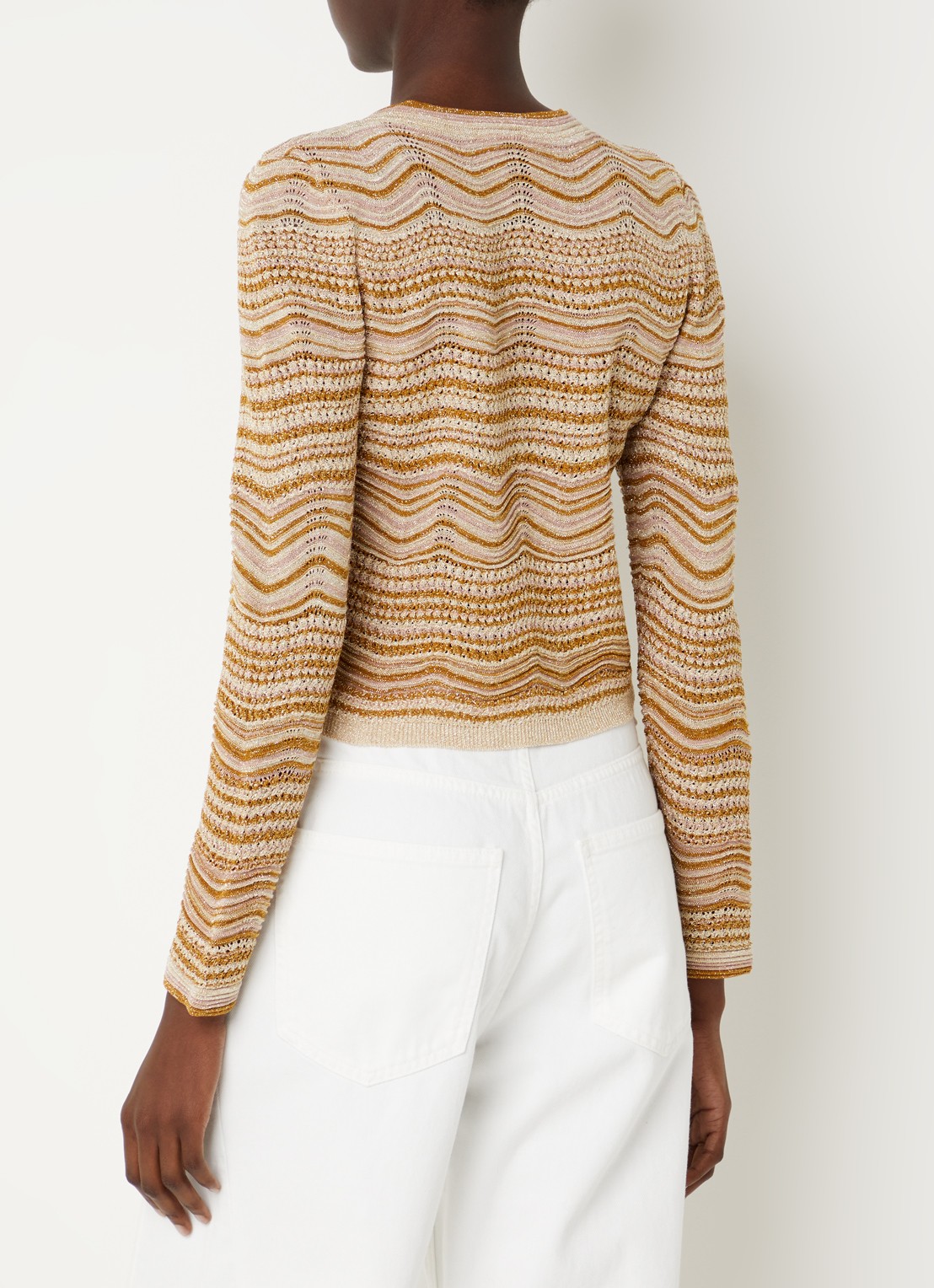 Sandro Cropped vest met opengewerkt dessin en lurex - achterkant 3 oranjebruin