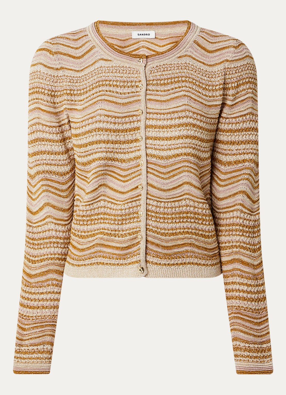Sandro Cropped vest met opengewerkt dessin en lurex - voorkant oranjebruin