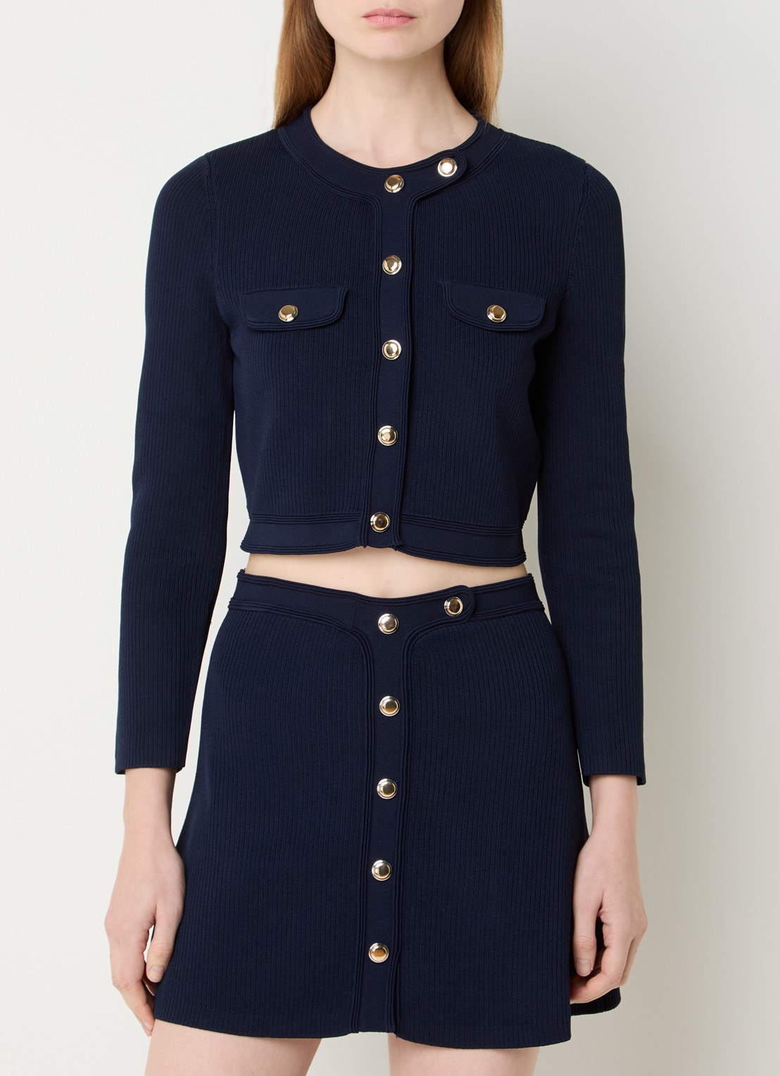 Sandro Cropped vest met ribstructuur - detail 2 donkerblauw