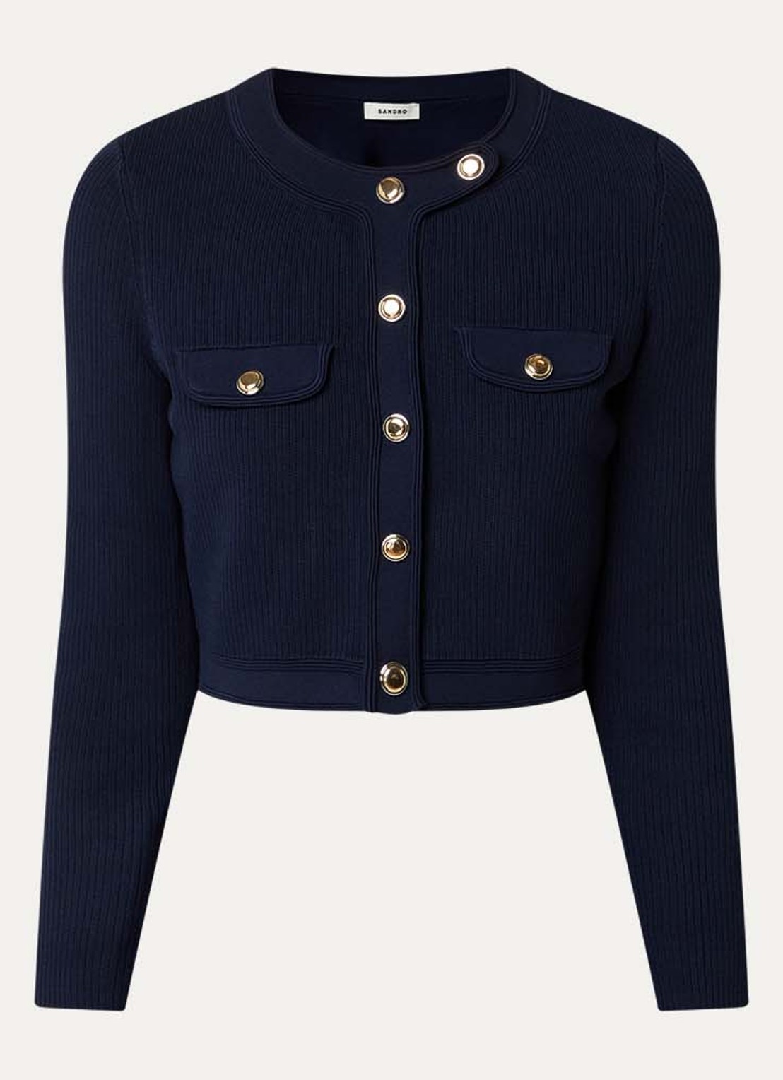 Sandro Cropped vest met ribstructuur - voorkant 3 donkerblauw