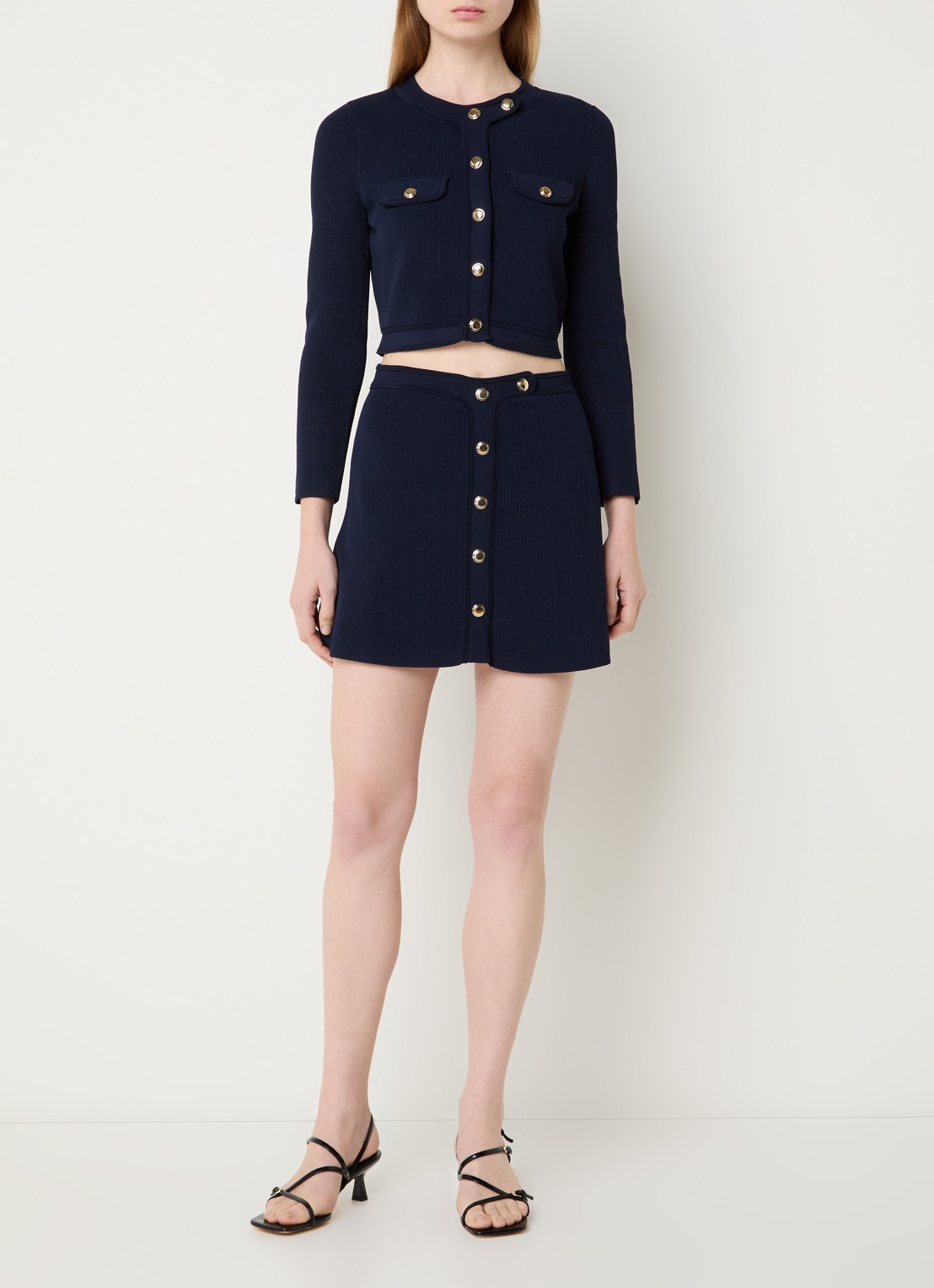 Sandro Cropped vest met ribstructuur - voorkant 4 donkerblauw