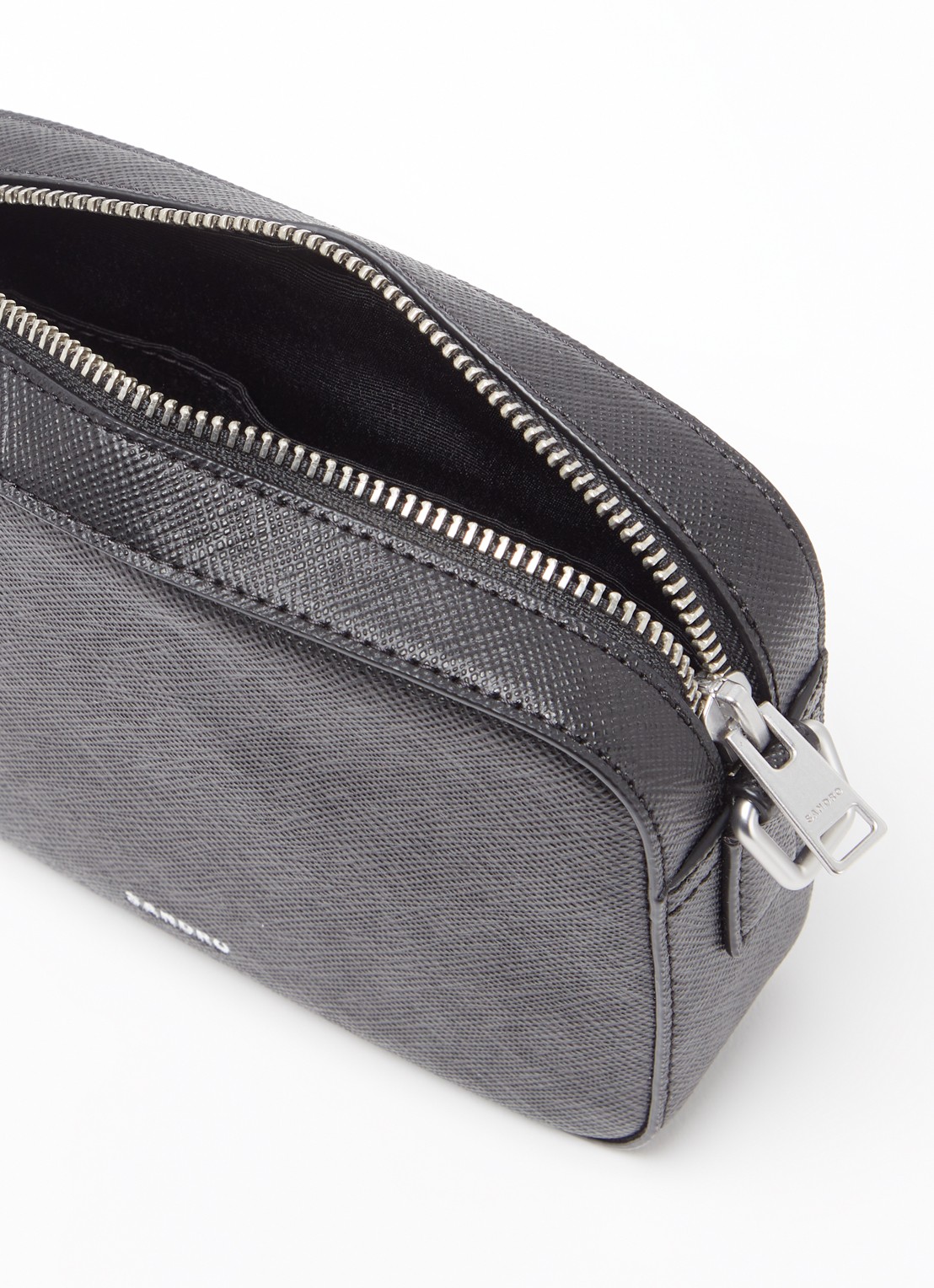 Sandro Crossbodytas van leer met logo - detail 2 black / zwart