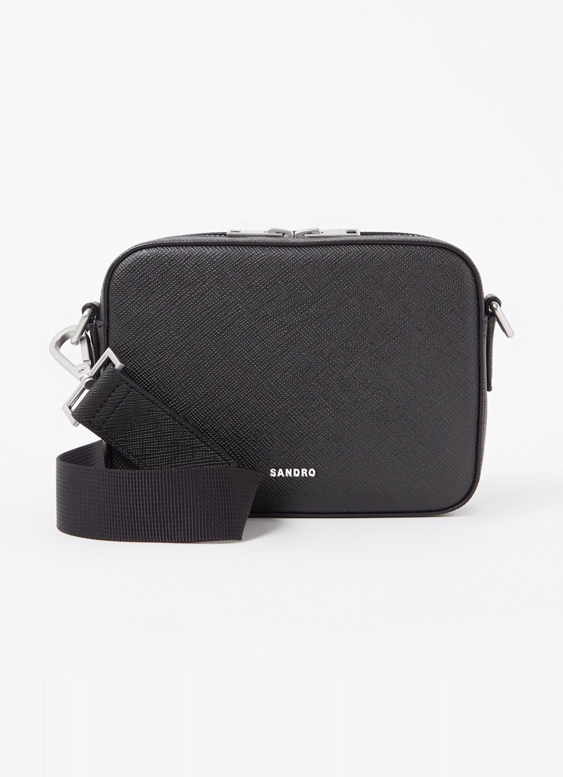 Sandro Crossbodytas van leer met logo - voorkant black / zwart
