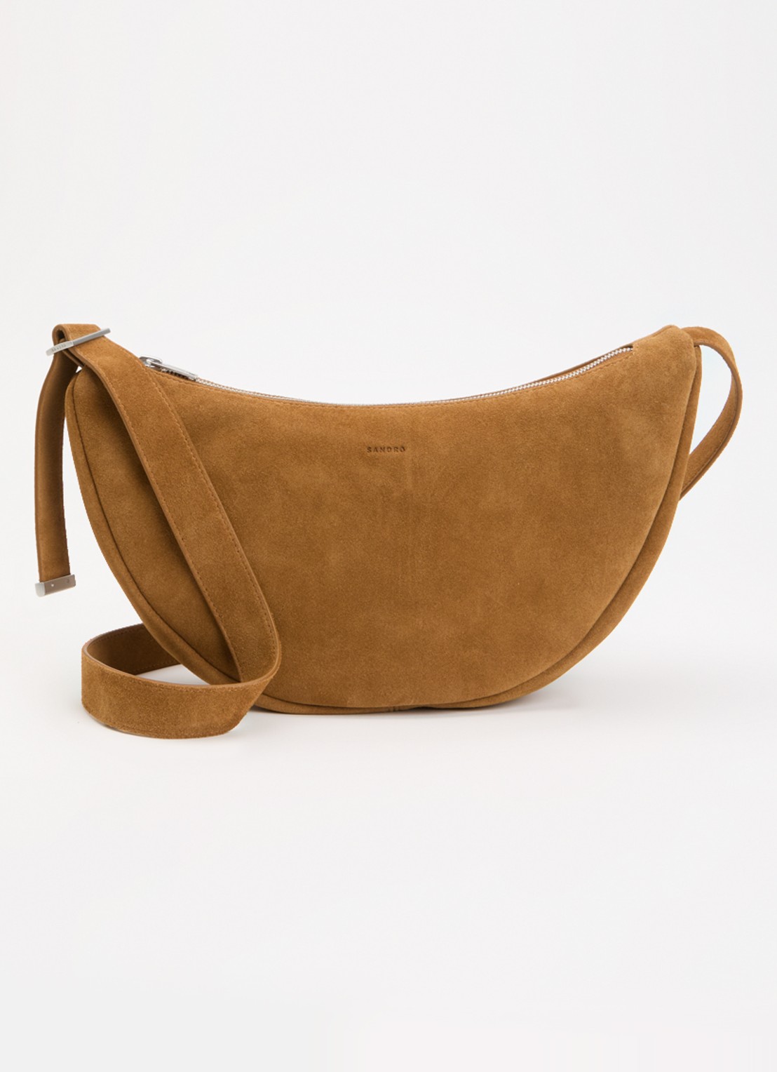 Sandro Crossbodytas van suède - voorkant 5 cognac