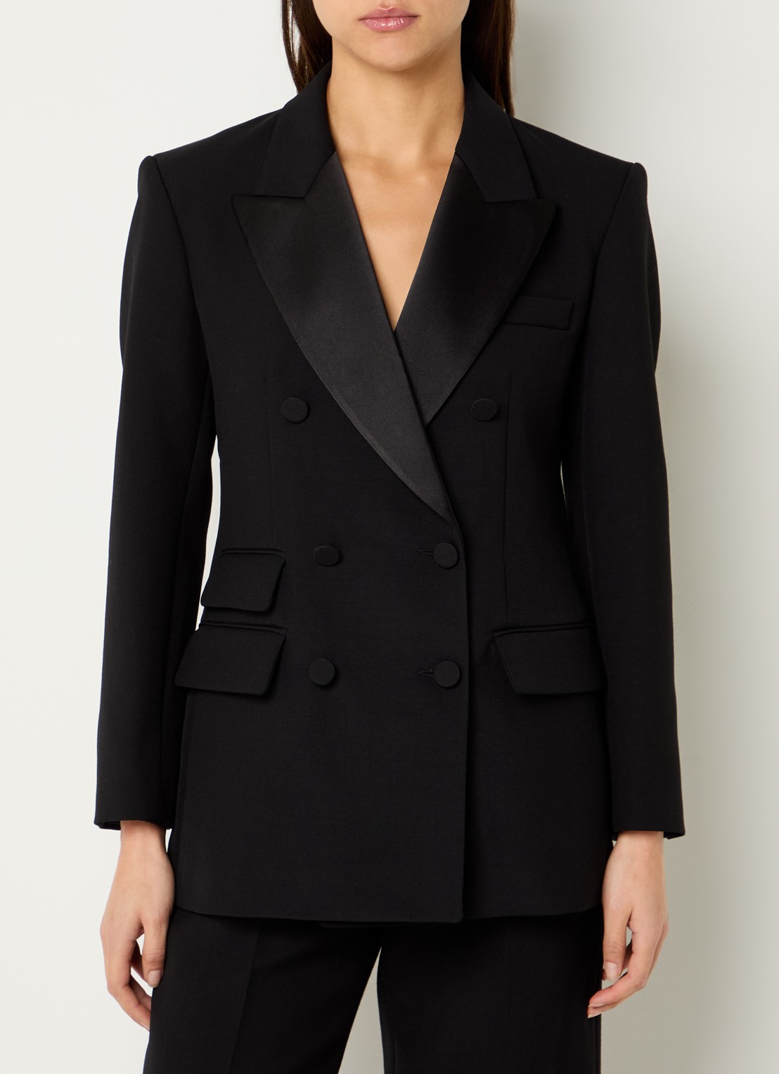 Sandro Double-breasted blazer in wolblend met klepzakken - detail 4 zwart