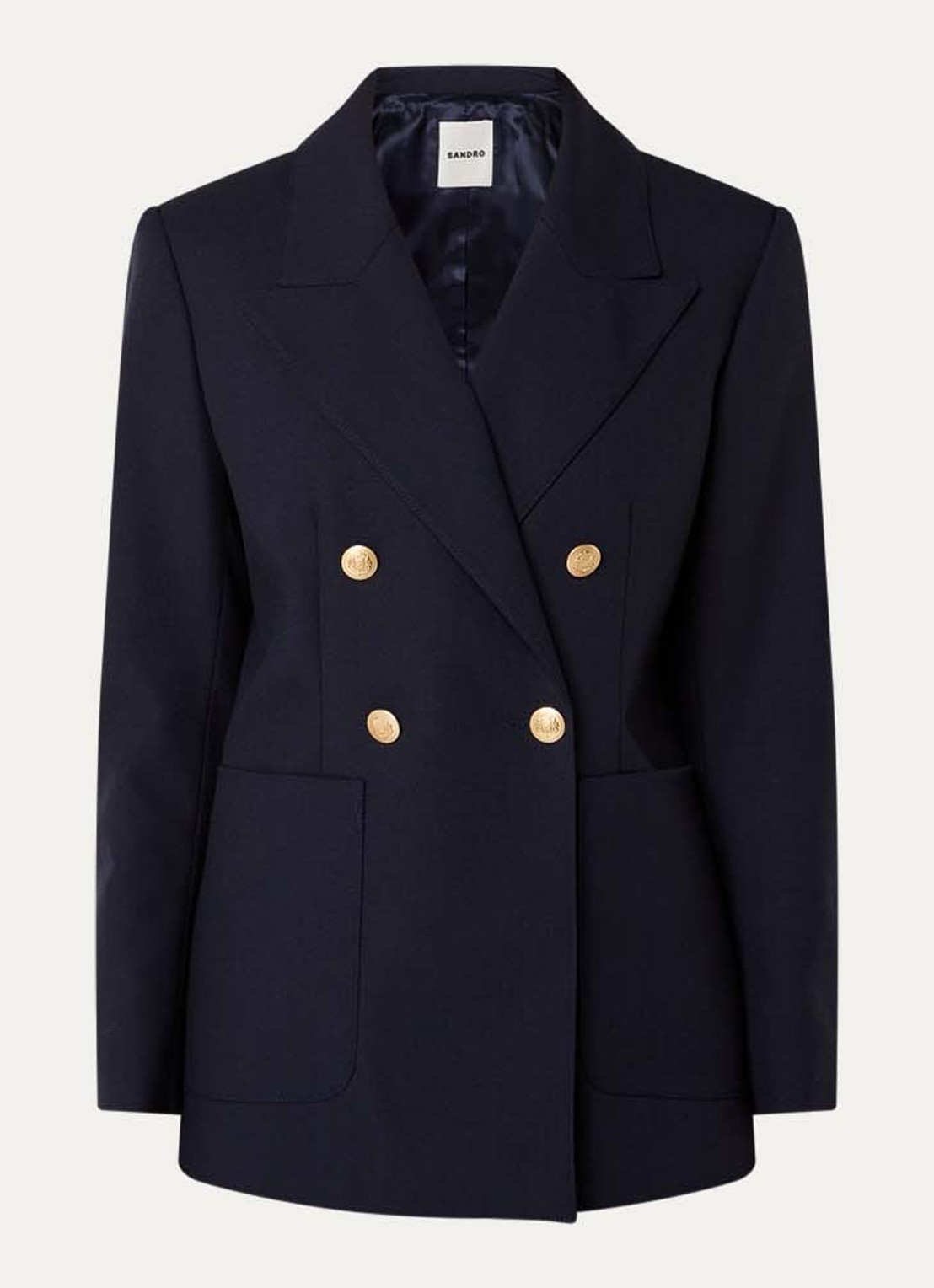 Sandro Double-breasted blazer van scheerwol met opgestikte zakken - voorkant 2 donkerblauw