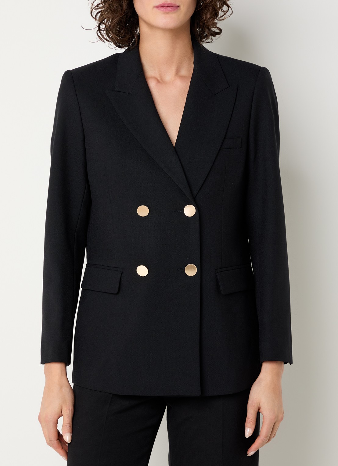 Sandro Double-breasted blazer van scheerwol met schoudervulling en steekzakken - detail 4 zwart
