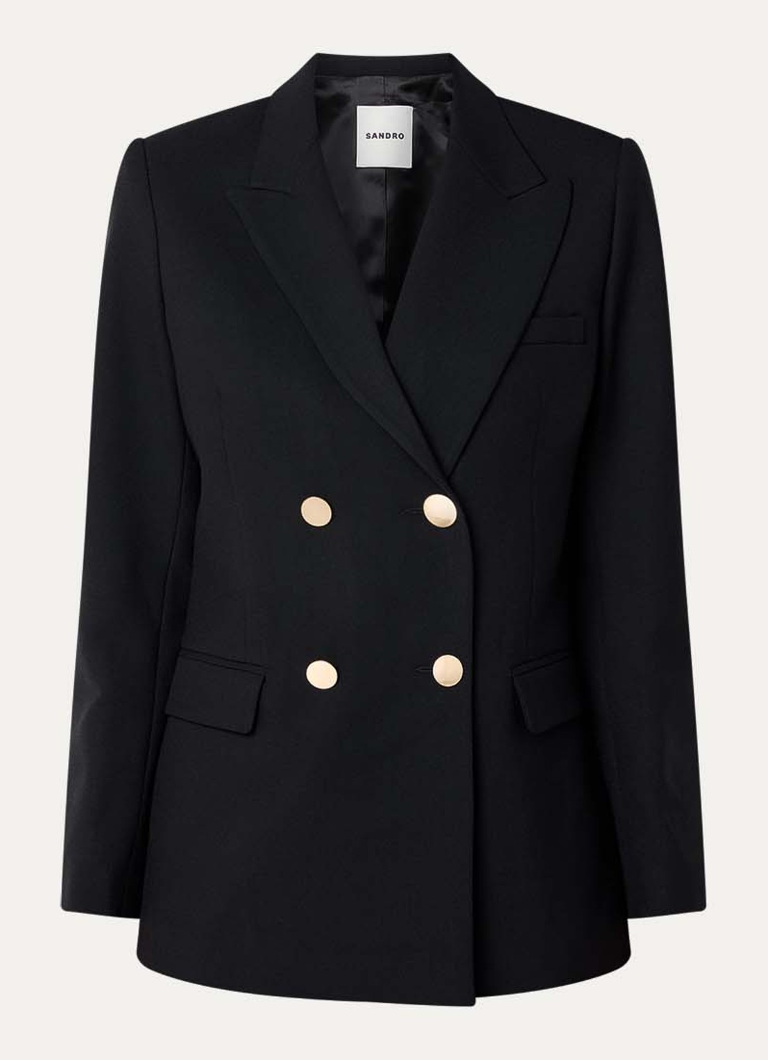 Sandro Double-breasted blazer van scheerwol met schoudervulling en steekzakken - voorkant 2 zwart