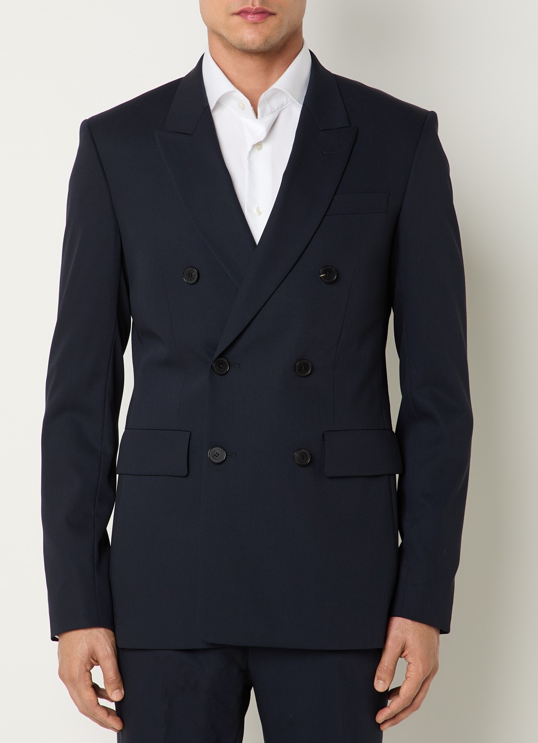 Sandro Double-breasted colbert van scheerwol met klepzakken - detail donkerblauw