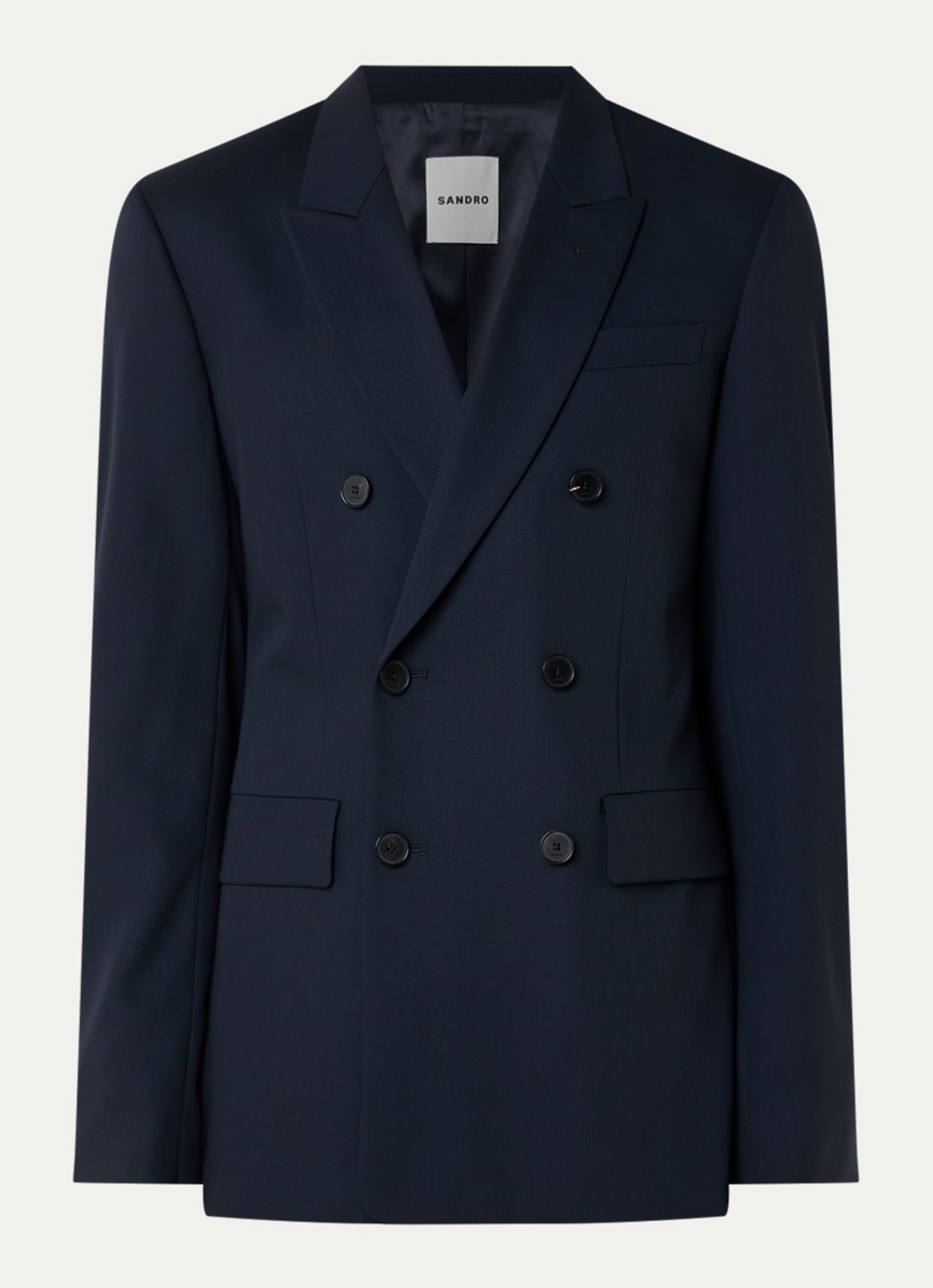 Sandro Double-breasted colbert van scheerwol met klepzakken - voorkant 6 donkerblauw