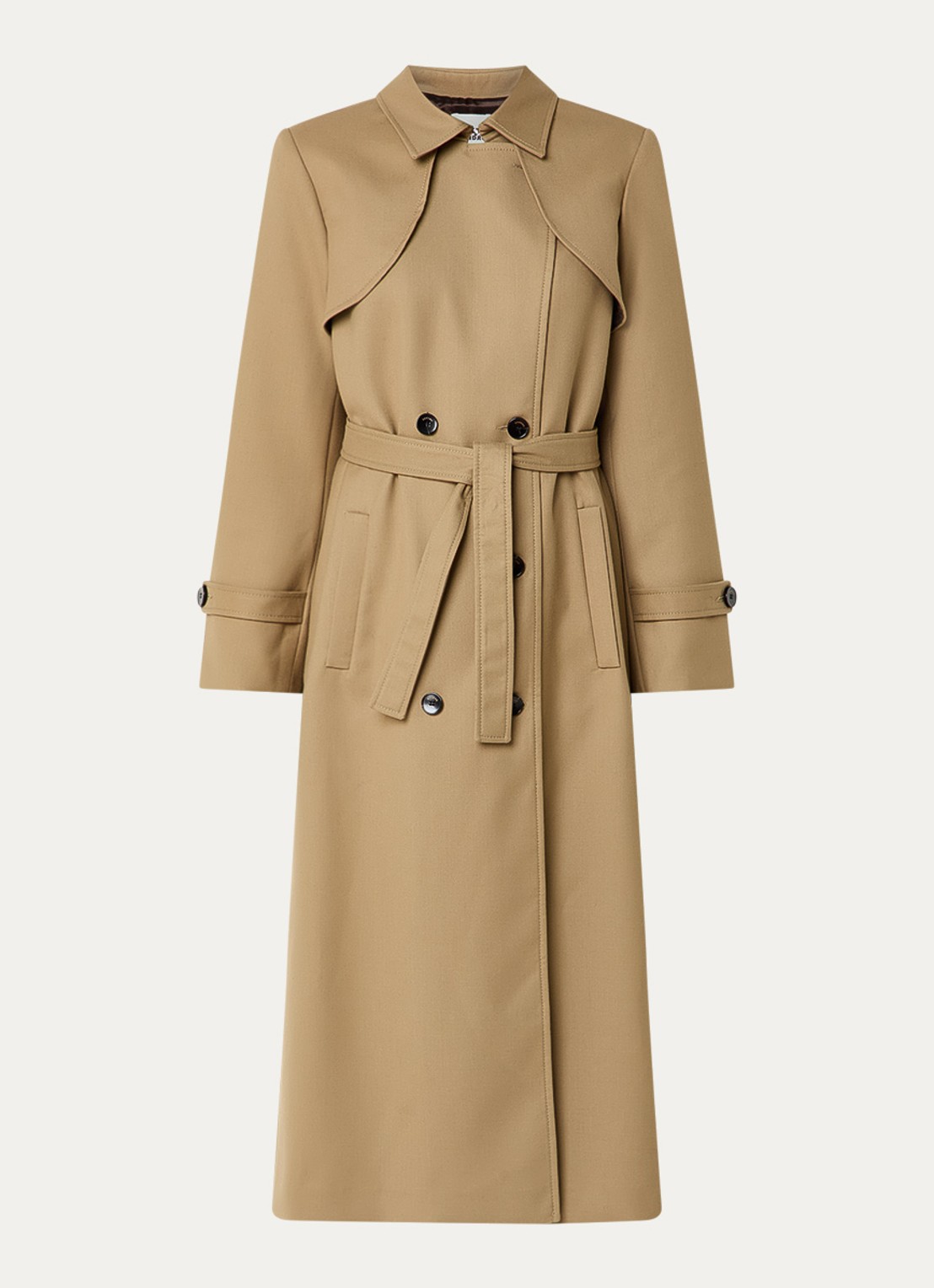 Sandro Double-breasted trenchcoat met plooidetail - voorkant beige
