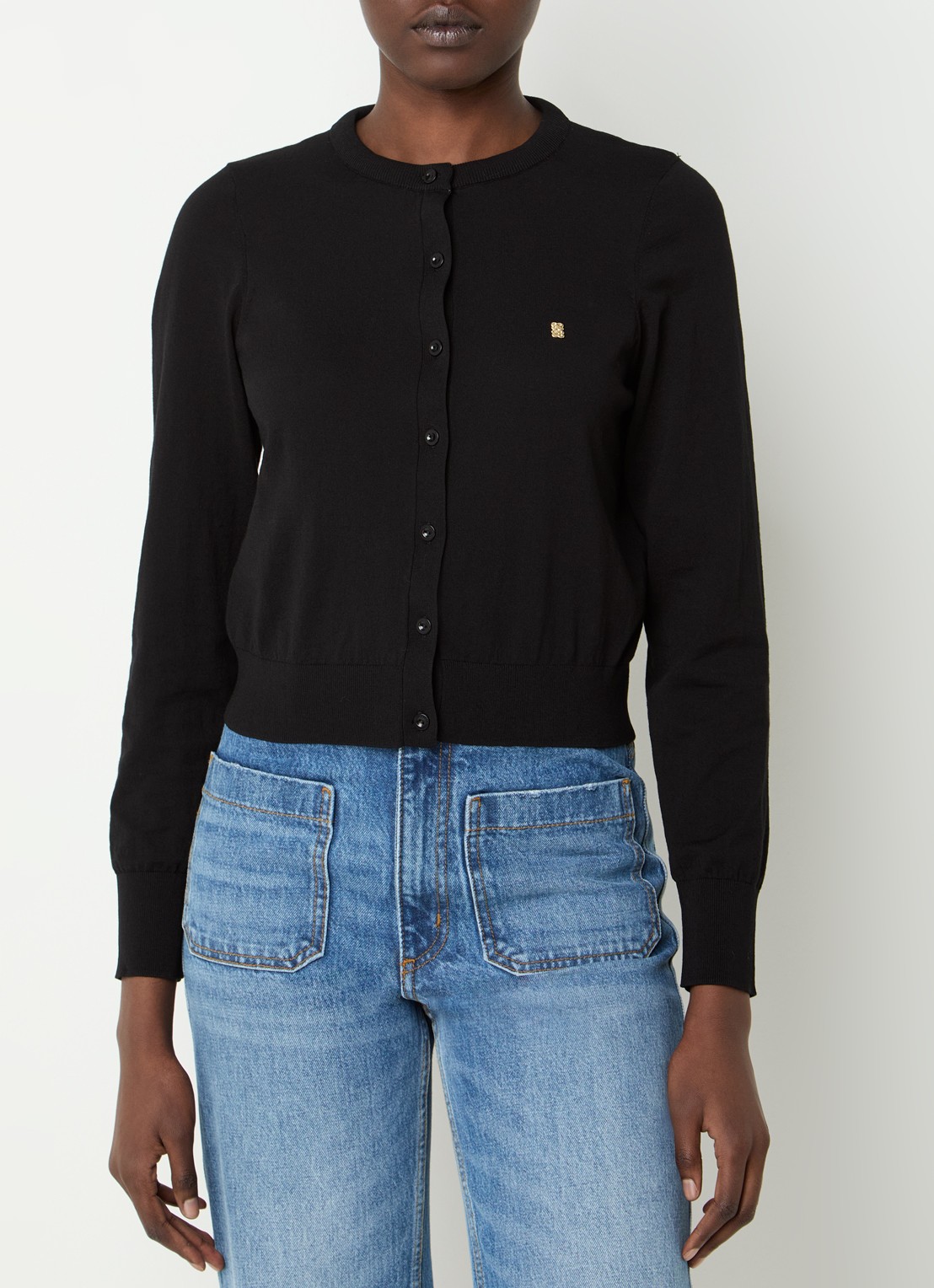 Sandro Fijngebreid cropped vest met logo - detail 4 zwart