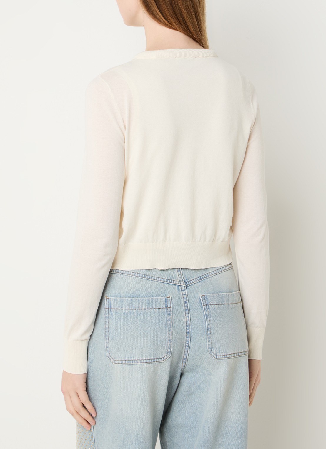 Sandro Fijngebreid cropped vest met logo - achterkant 3 beige