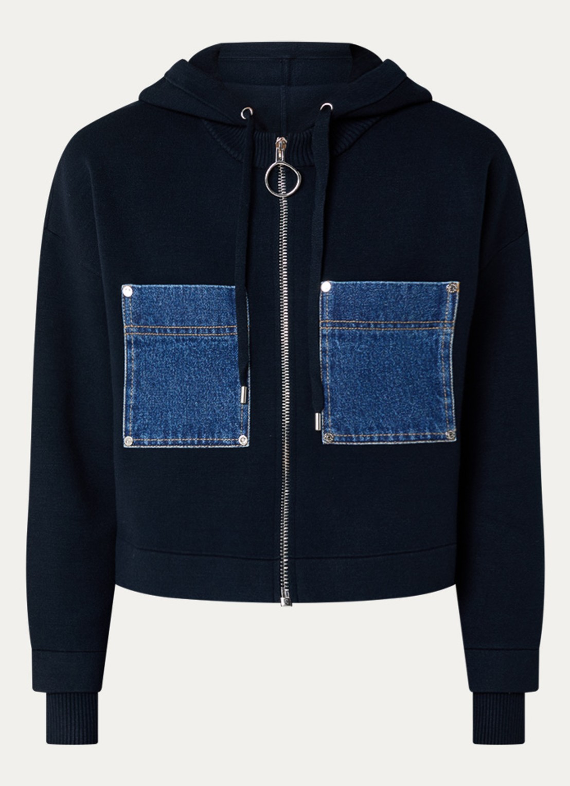 Sandro Fijngebreid cropped vest met opgestikte zakken  - voorkant 4 donkerblauw