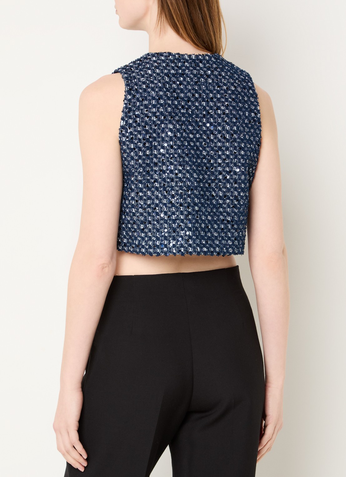 Sandro Fijngebreid gilet met pailletten - achterkant royalblauw