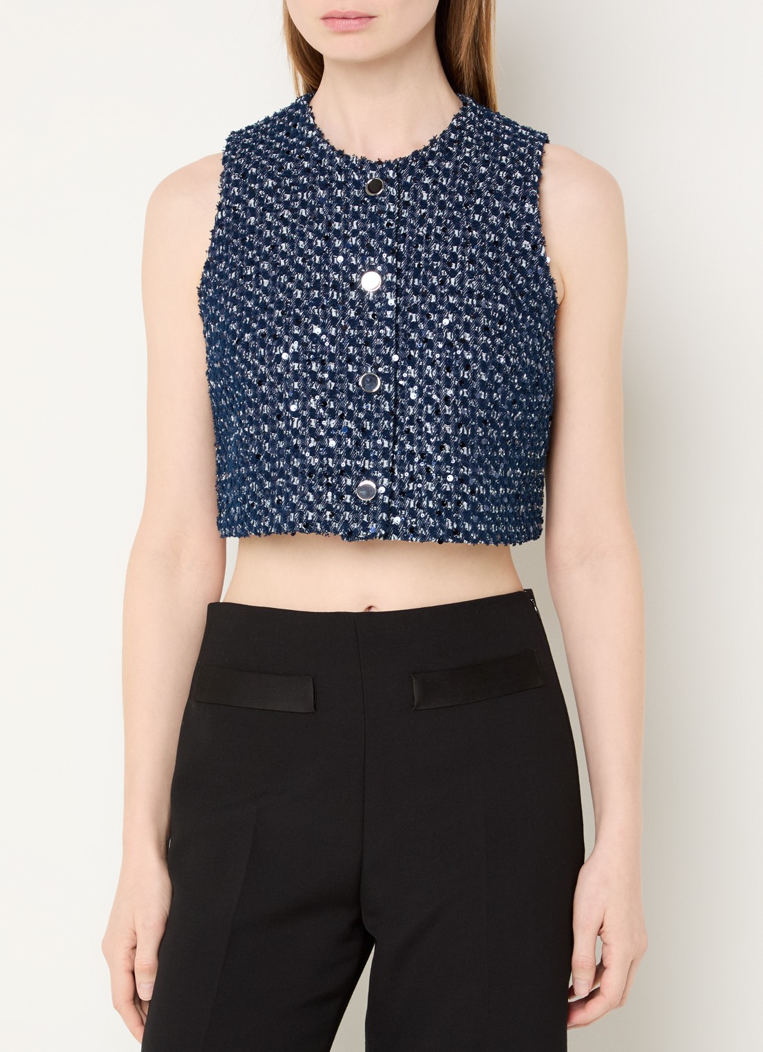 Sandro Fijngebreid gilet met pailletten - detail 4 royalblauw