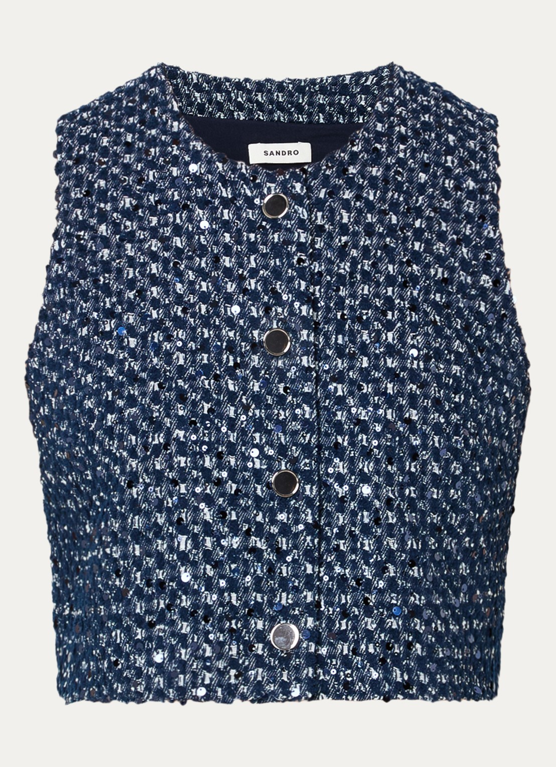 Sandro Fijngebreid gilet met pailletten - voorkant 2 royalblauw