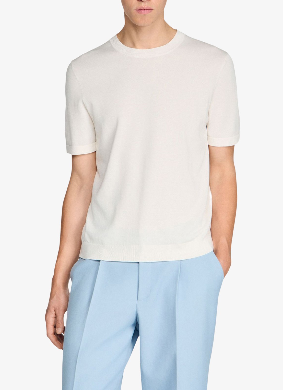 Sandro Fijngebreid T-shirt in zijdeblend - detail 3 wit