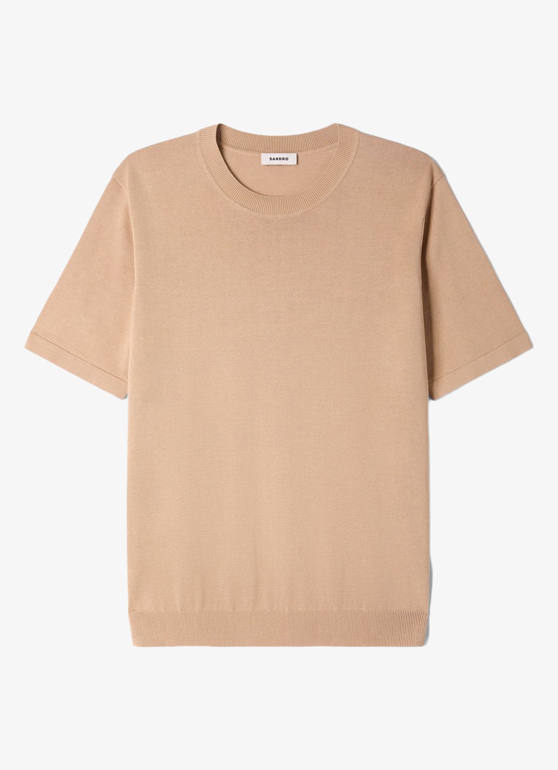 Sandro Fijngebreid T-shirt in zijdeblend - voorkant 4 beige